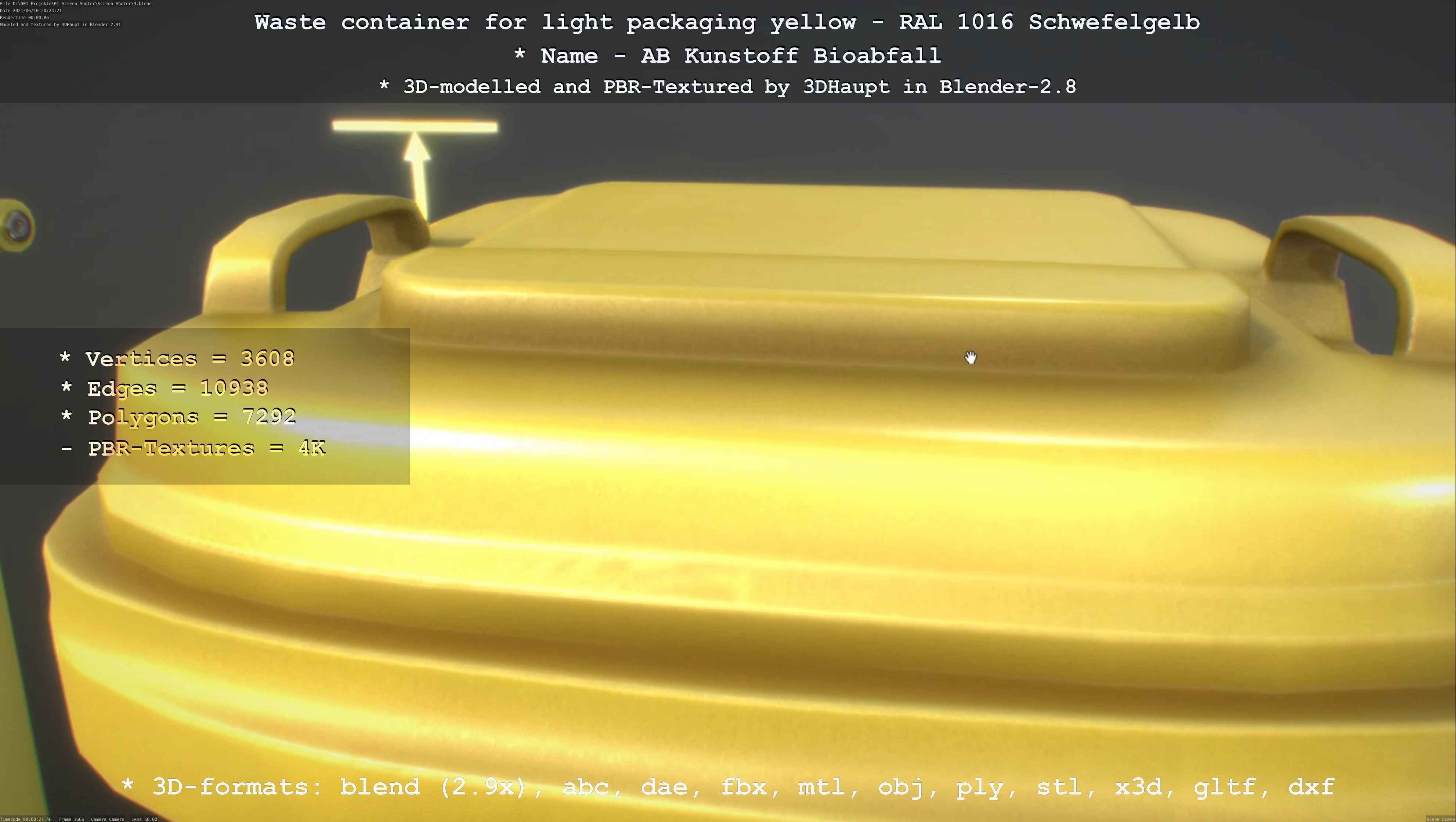 Waste container for light packaging yellow - RAL 1016  Low-poly 3D model_101