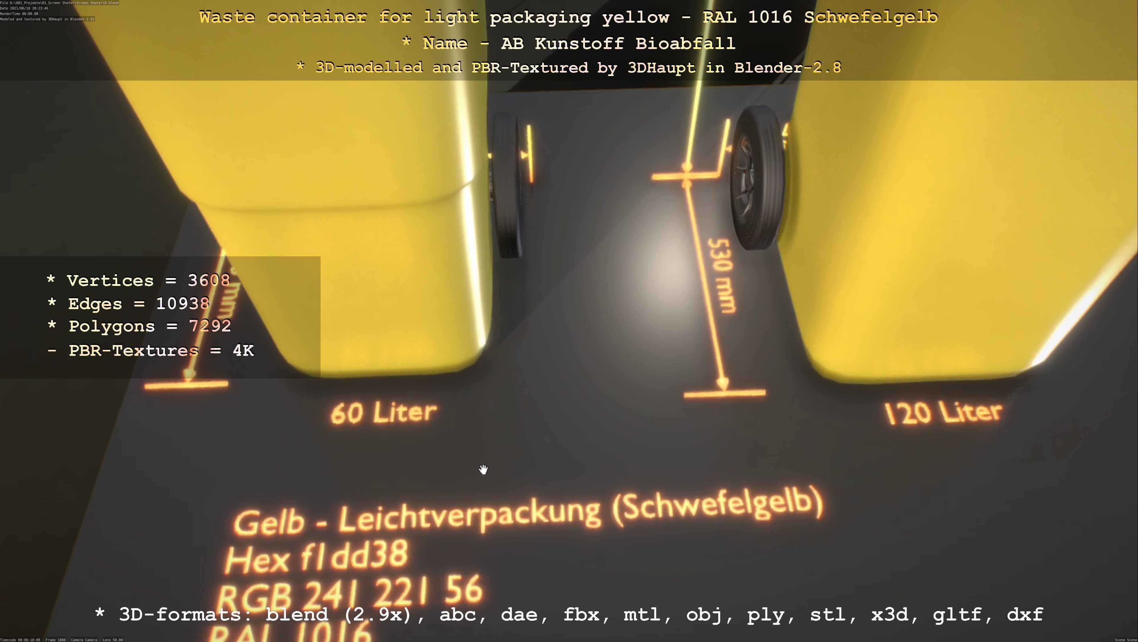 Waste container for light packaging yellow - RAL 1016  Low-poly 3D model_73