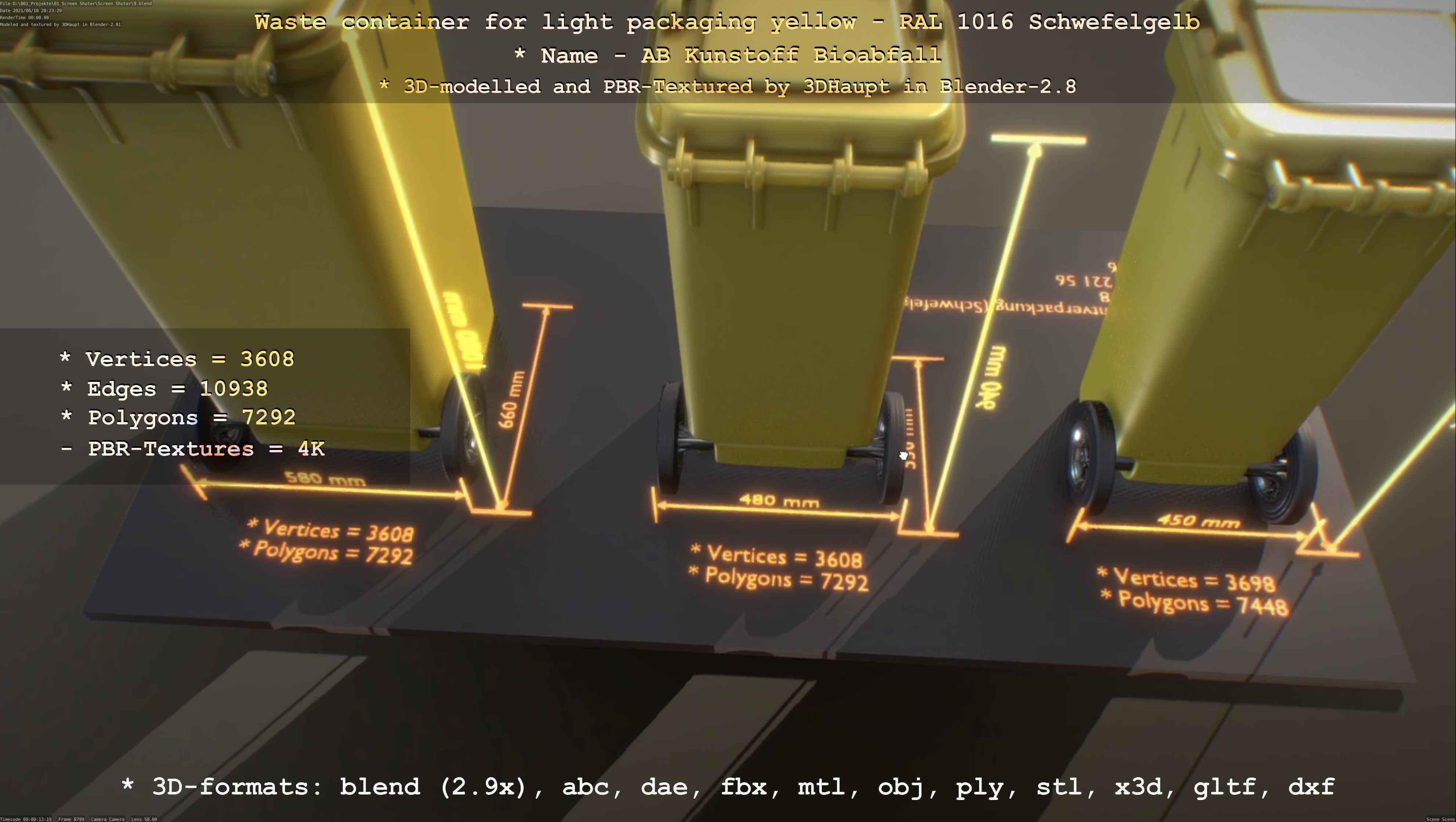 Waste container for light packaging yellow - RAL 1016  Low-poly 3D model_58