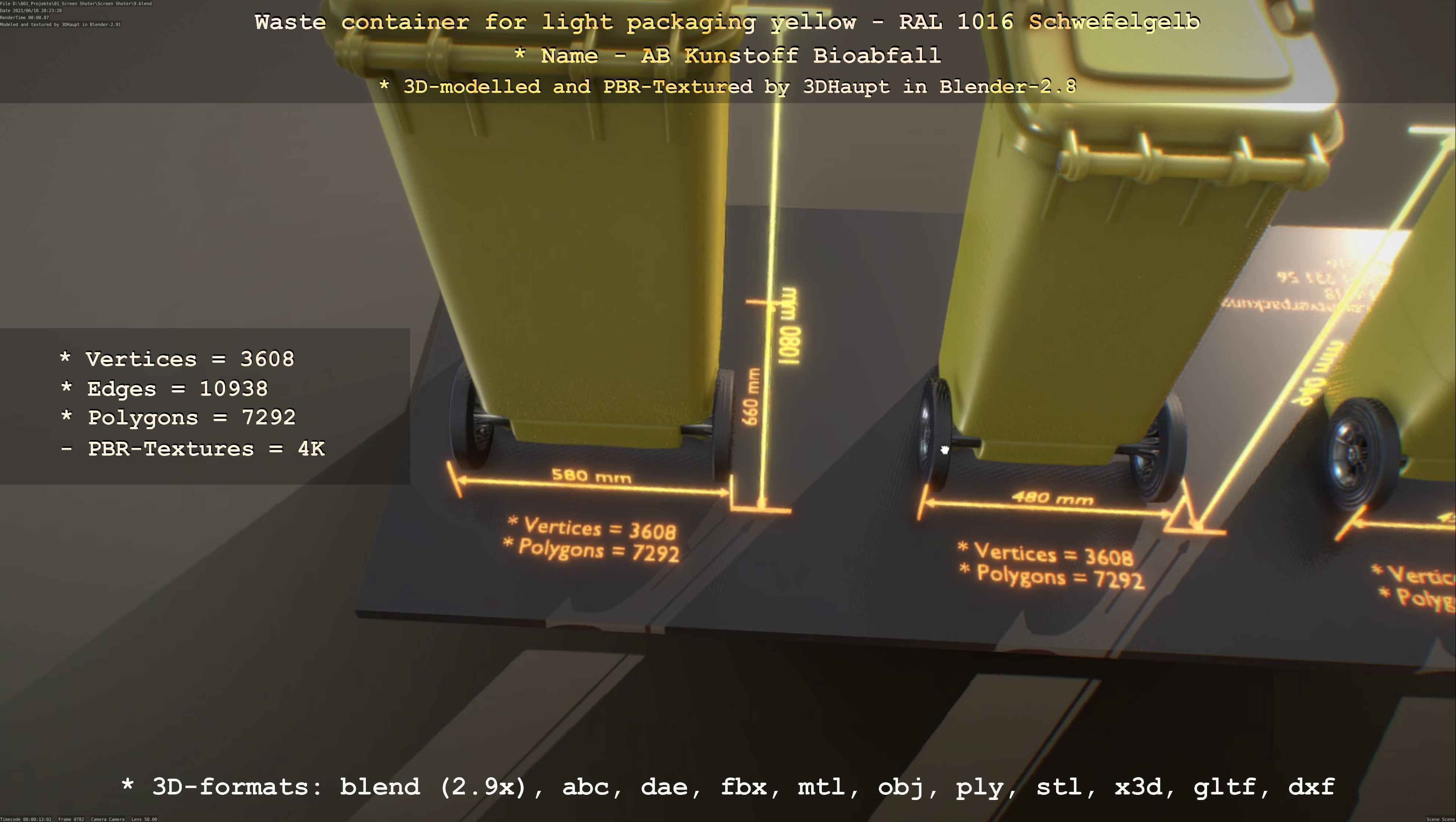 Waste container for light packaging yellow - RAL 1016  Low-poly 3D model_57