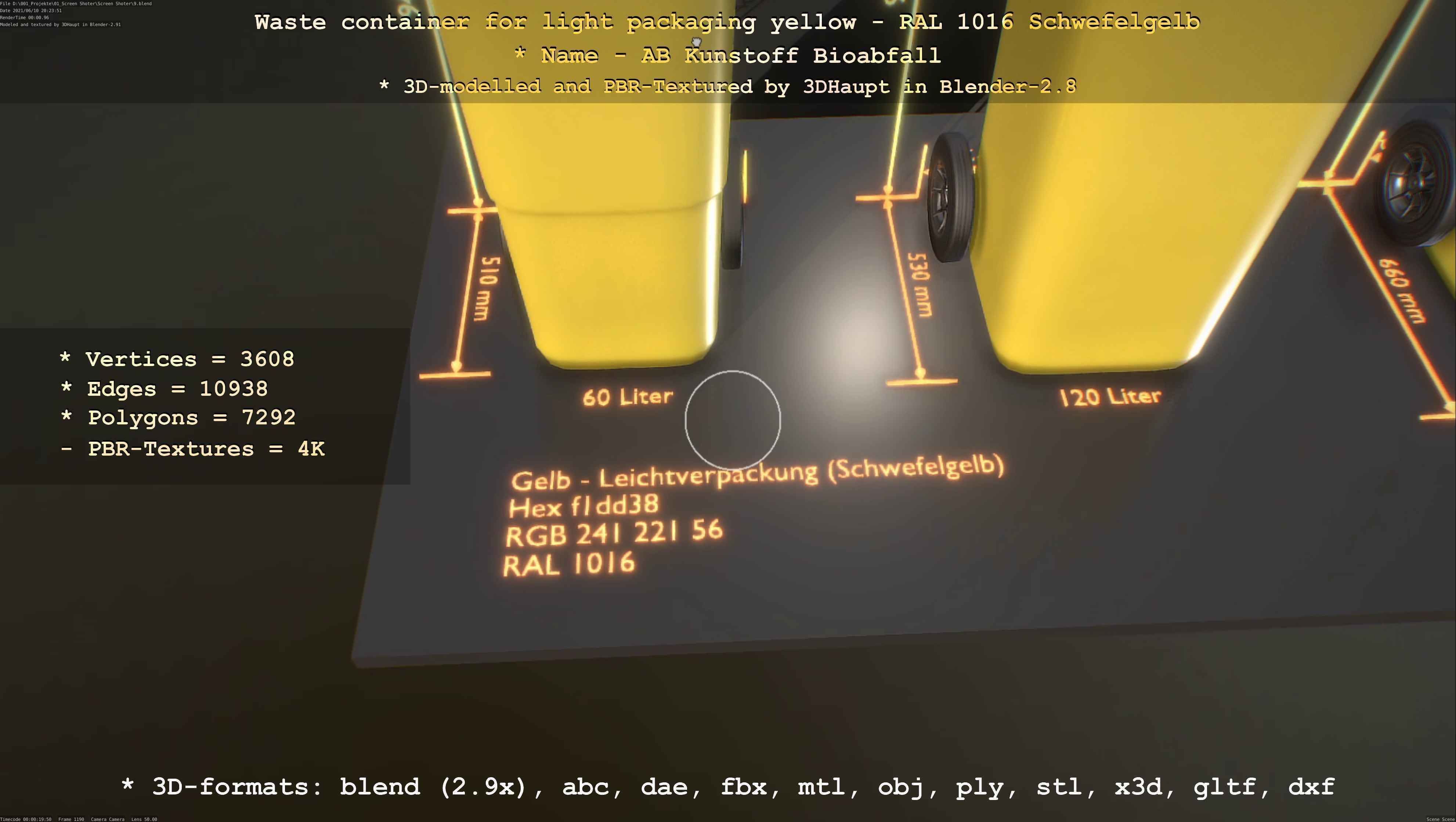 Waste container for light packaging yellow - RAL 1016  Low-poly 3D model_78