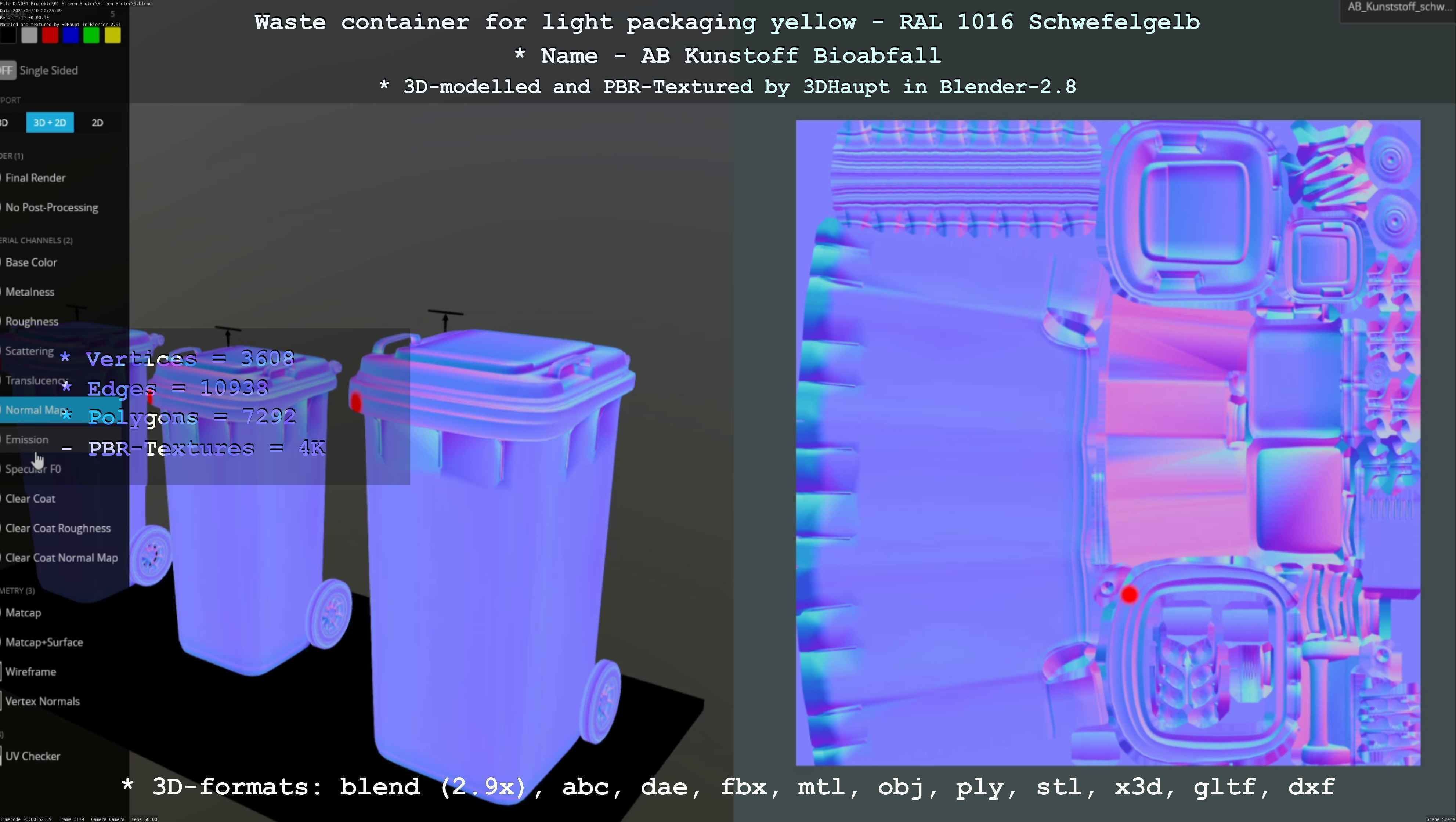 Waste container for light packaging yellow - RAL 1016  Low-poly 3D model_17