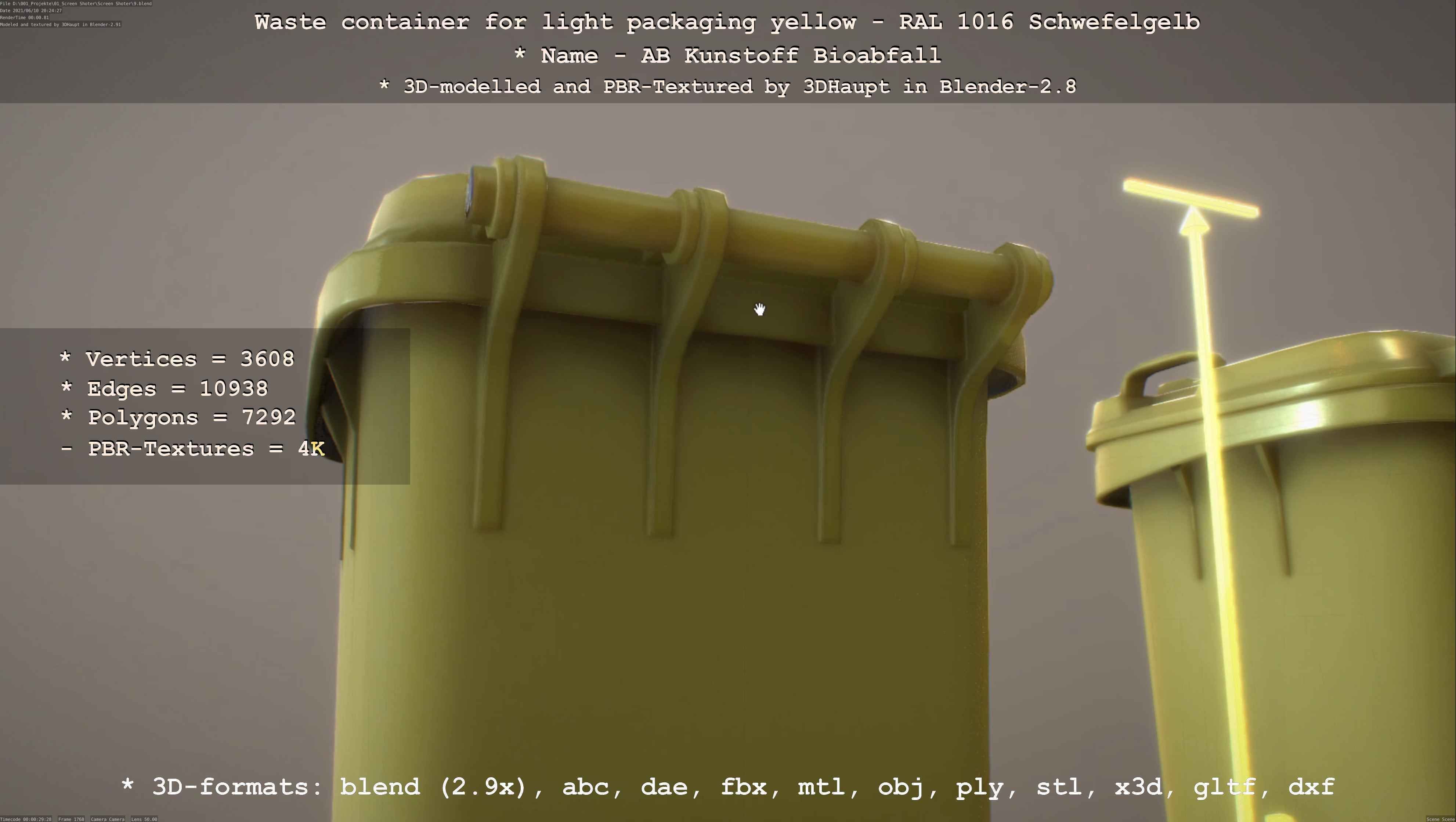 Waste container for light packaging yellow - RAL 1016  Low-poly 3D model_106