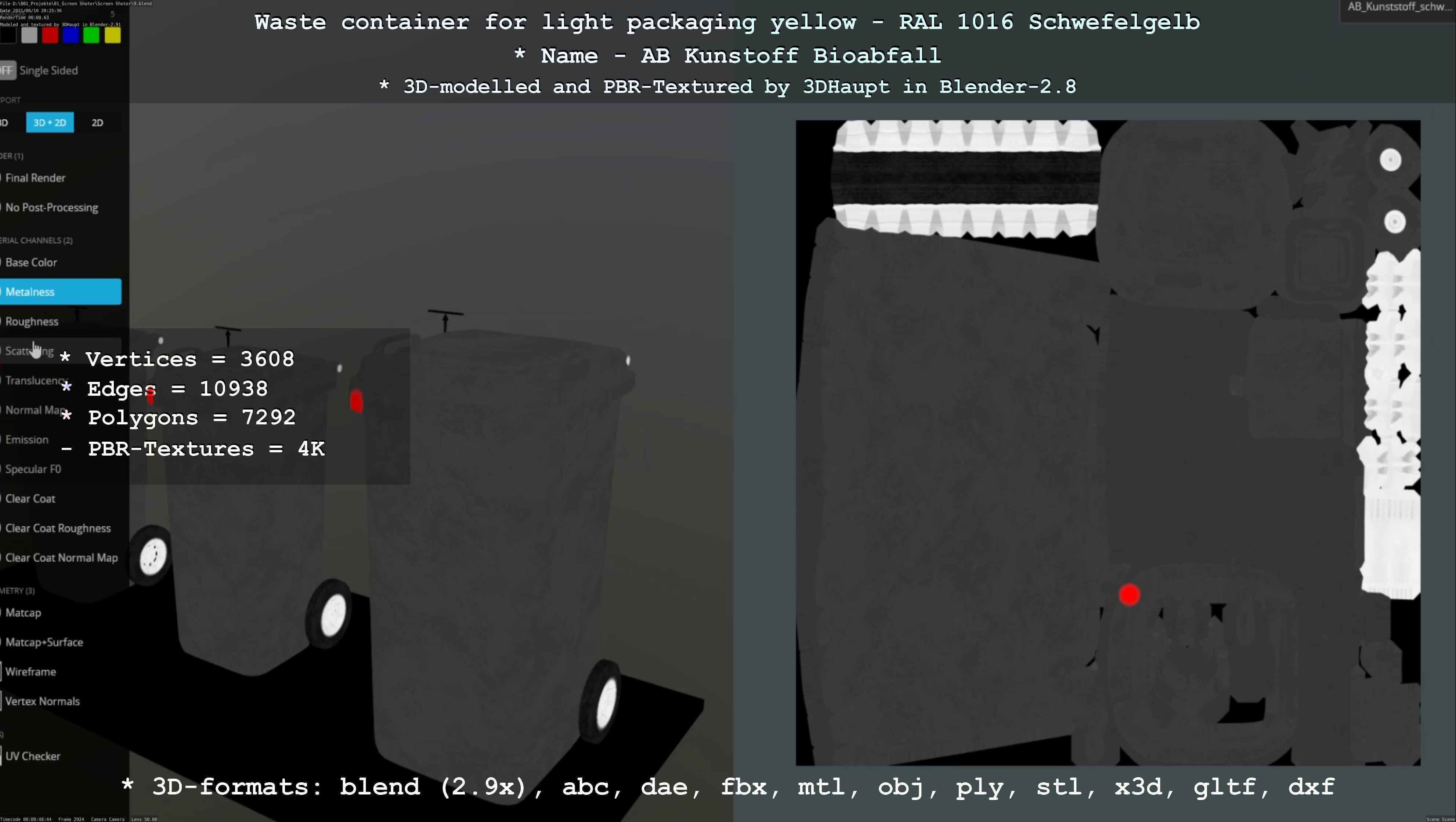 Waste container for light packaging yellow - RAL 1016  Low-poly 3D model_15