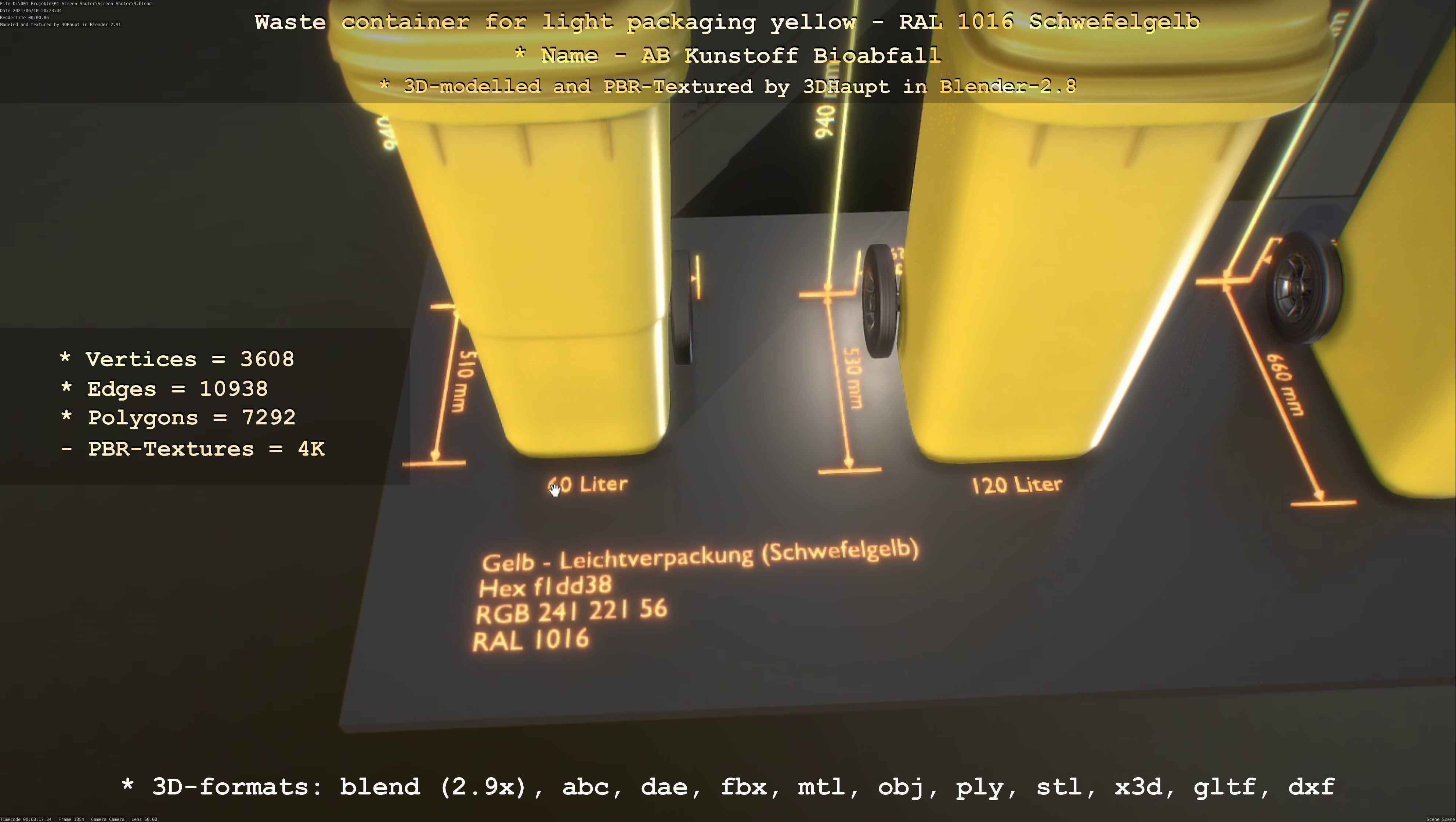 Waste container for light packaging yellow - RAL 1016  Low-poly 3D model_71