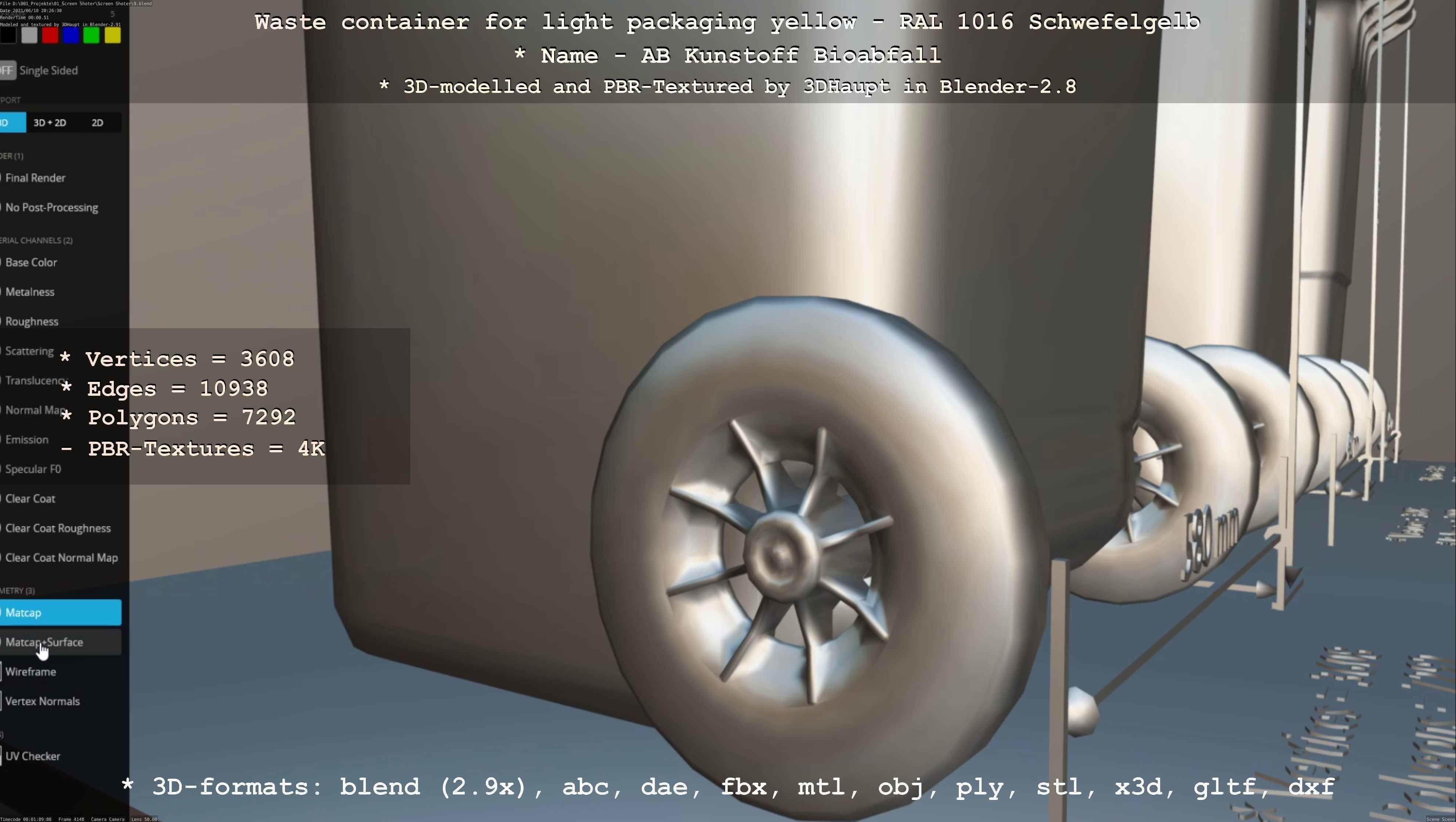 Waste container for light packaging yellow - RAL 1016  Low-poly 3D model_21