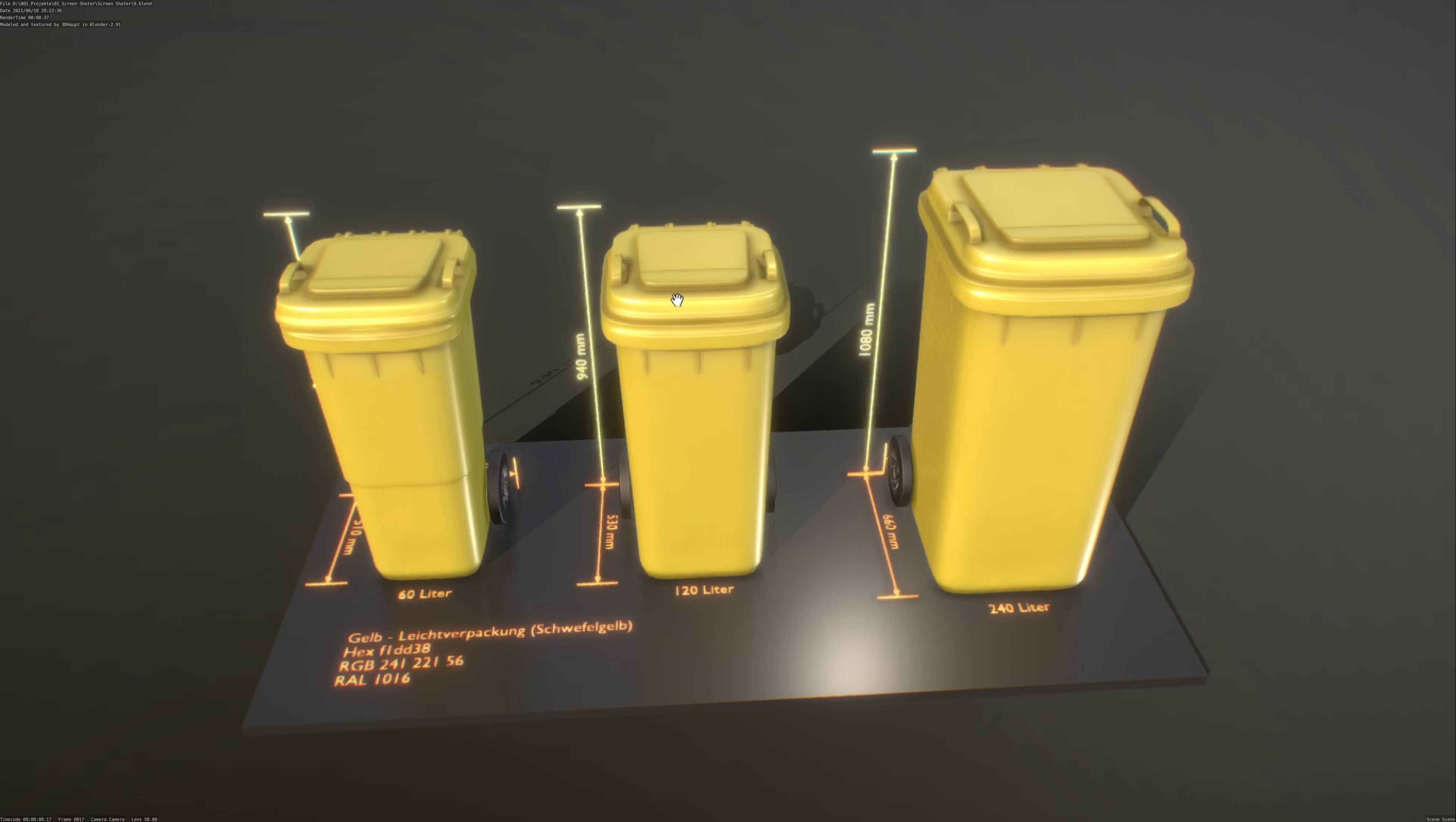 Waste container for light packaging yellow - RAL 1016  Low-poly 3D model_30