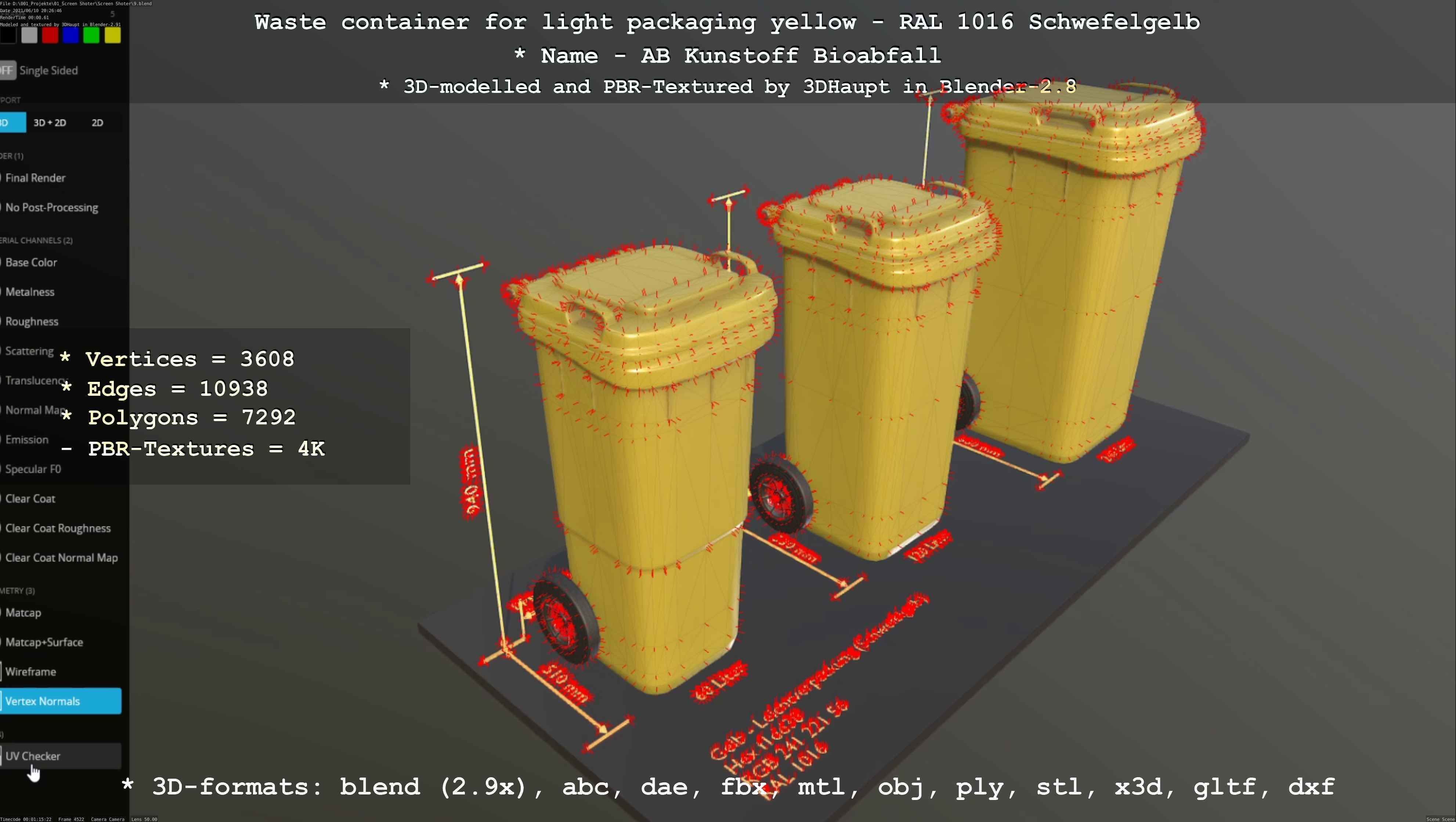 Waste container for light packaging yellow - RAL 1016  Low-poly 3D model_26