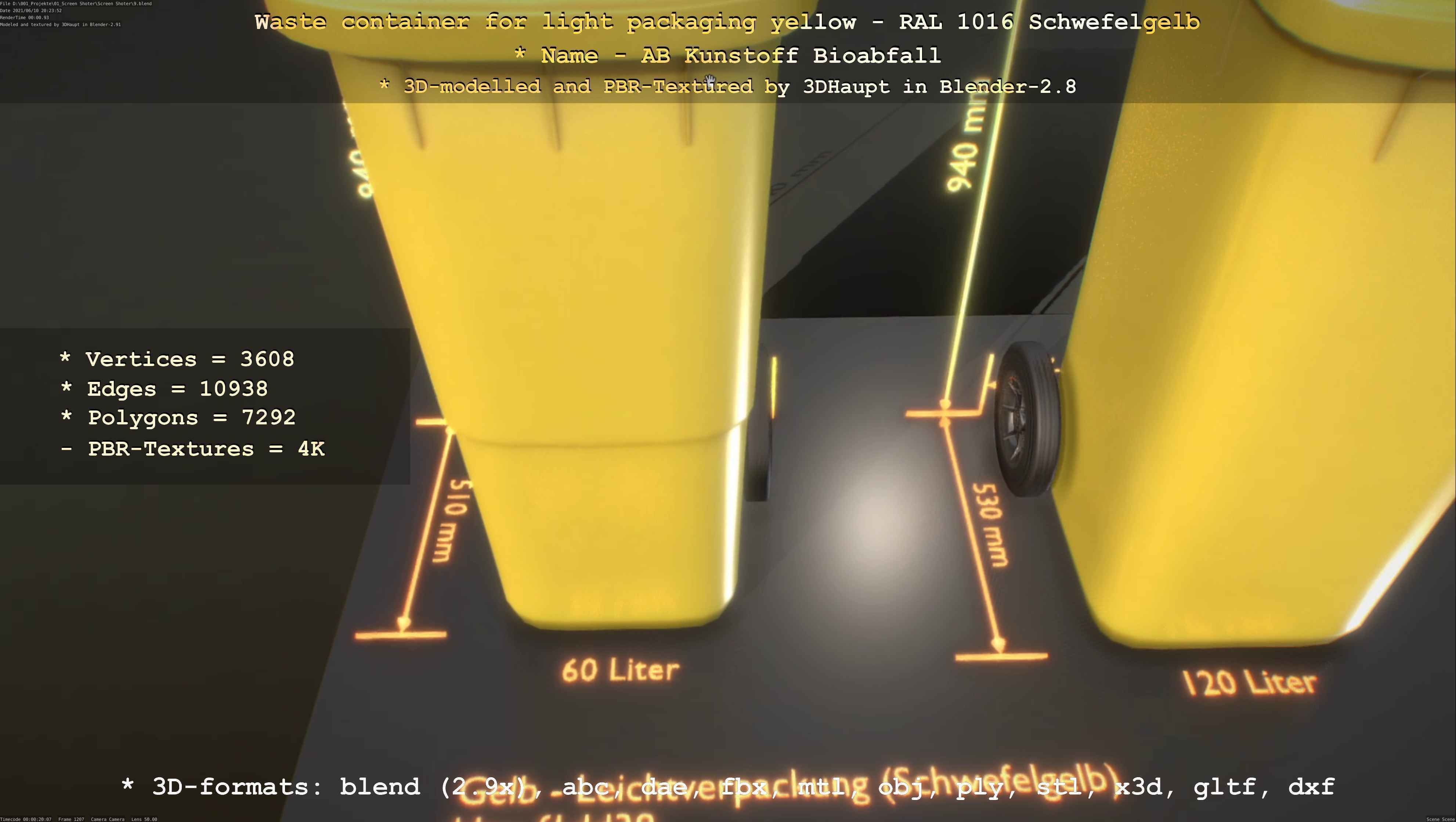 Waste container for light packaging yellow - RAL 1016  Low-poly 3D model_79