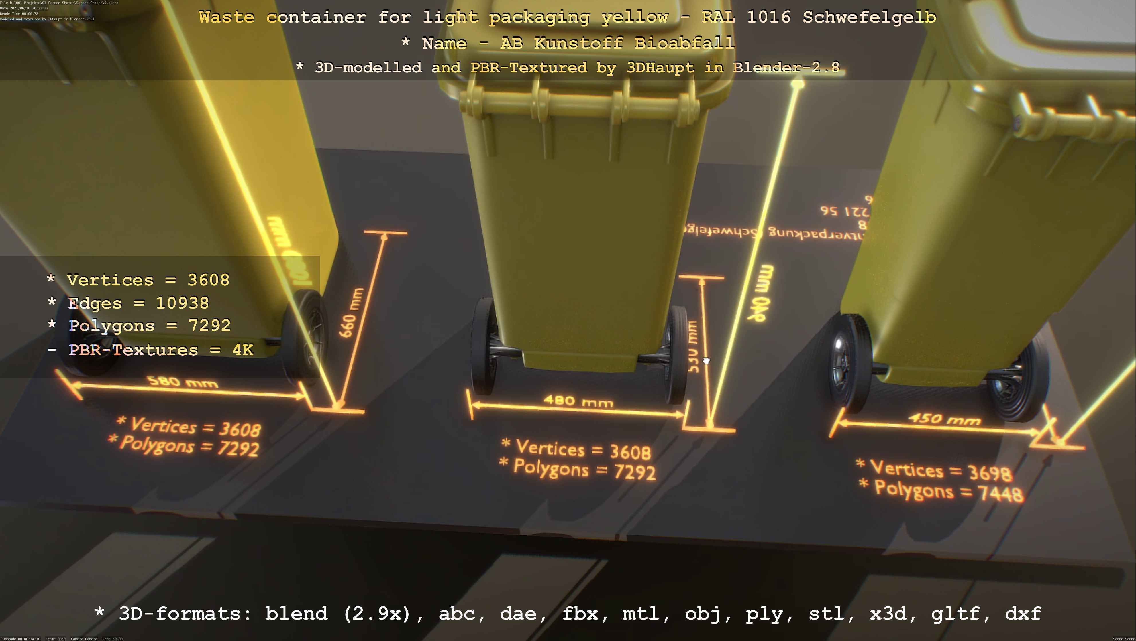 Waste container for light packaging yellow - RAL 1016  Low-poly 3D model_61