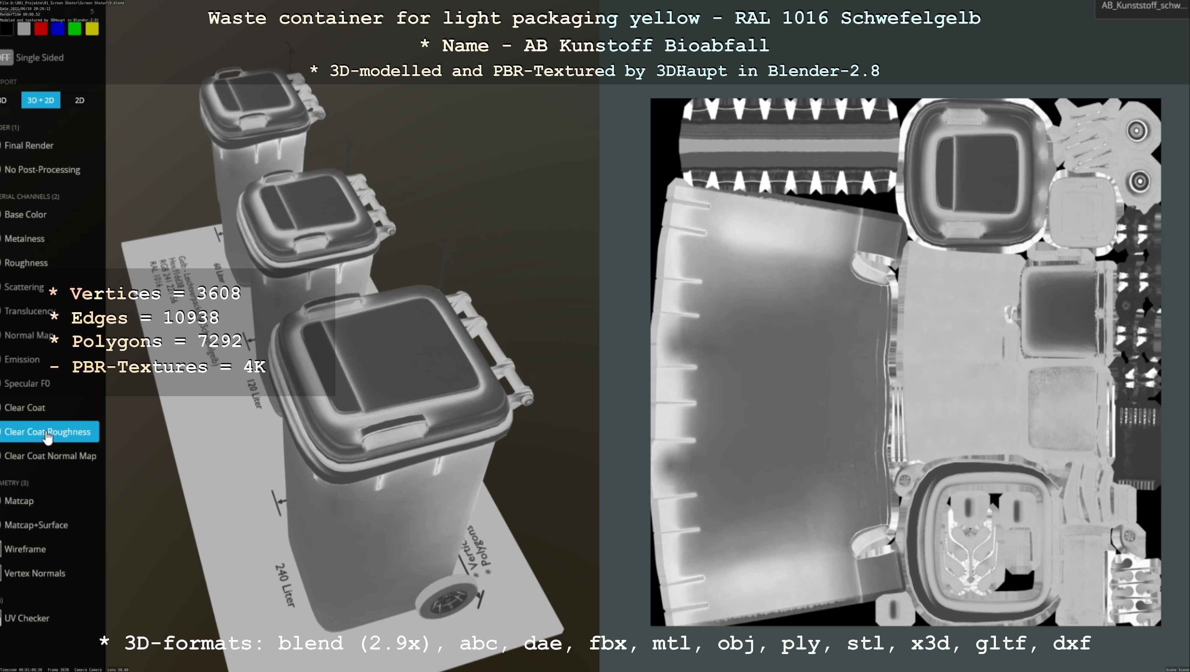 Waste container for light packaging yellow - RAL 1016  Low-poly 3D model_18