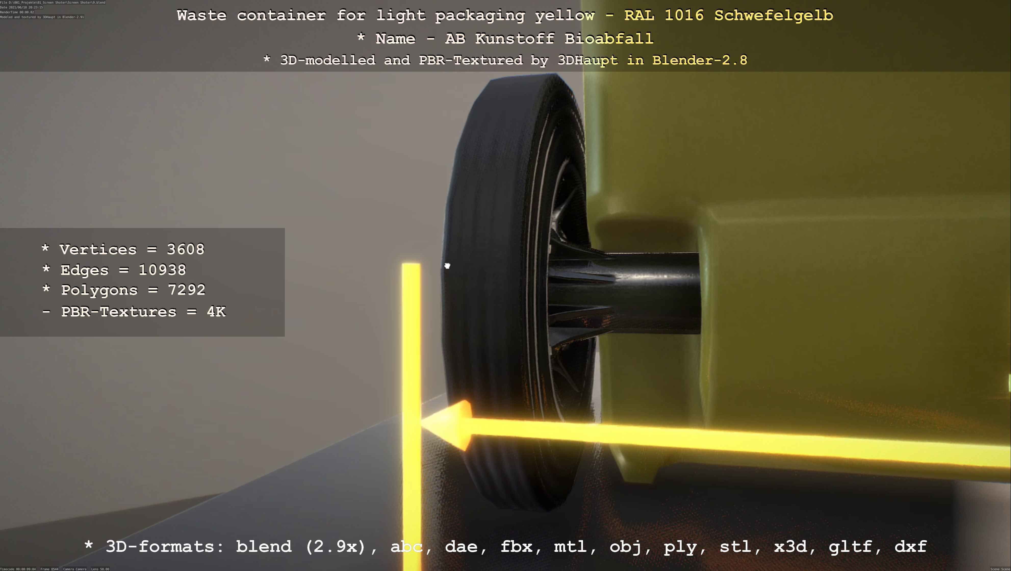 Waste container for light packaging yellow - RAL 1016  Low-poly 3D model_47