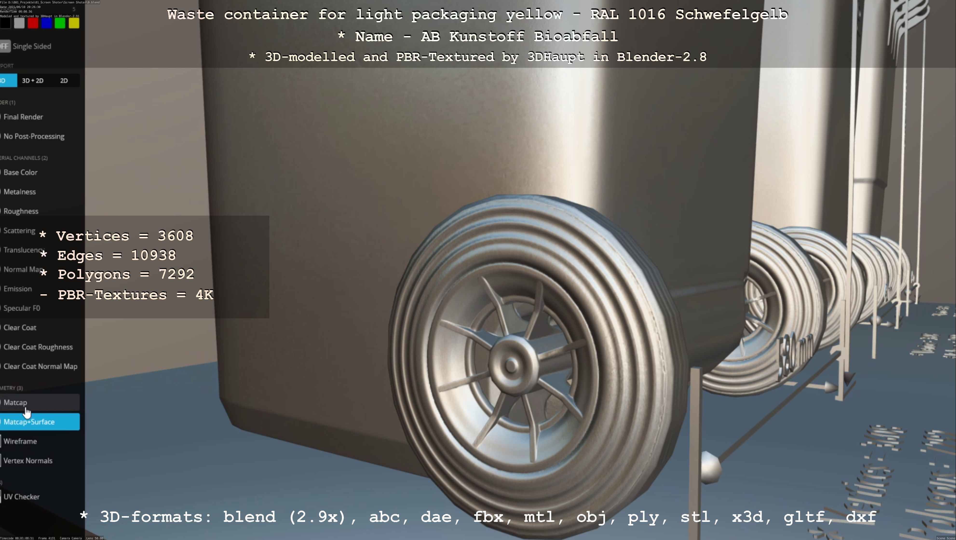 Waste container for light packaging yellow - RAL 1016  Low-poly 3D model_20