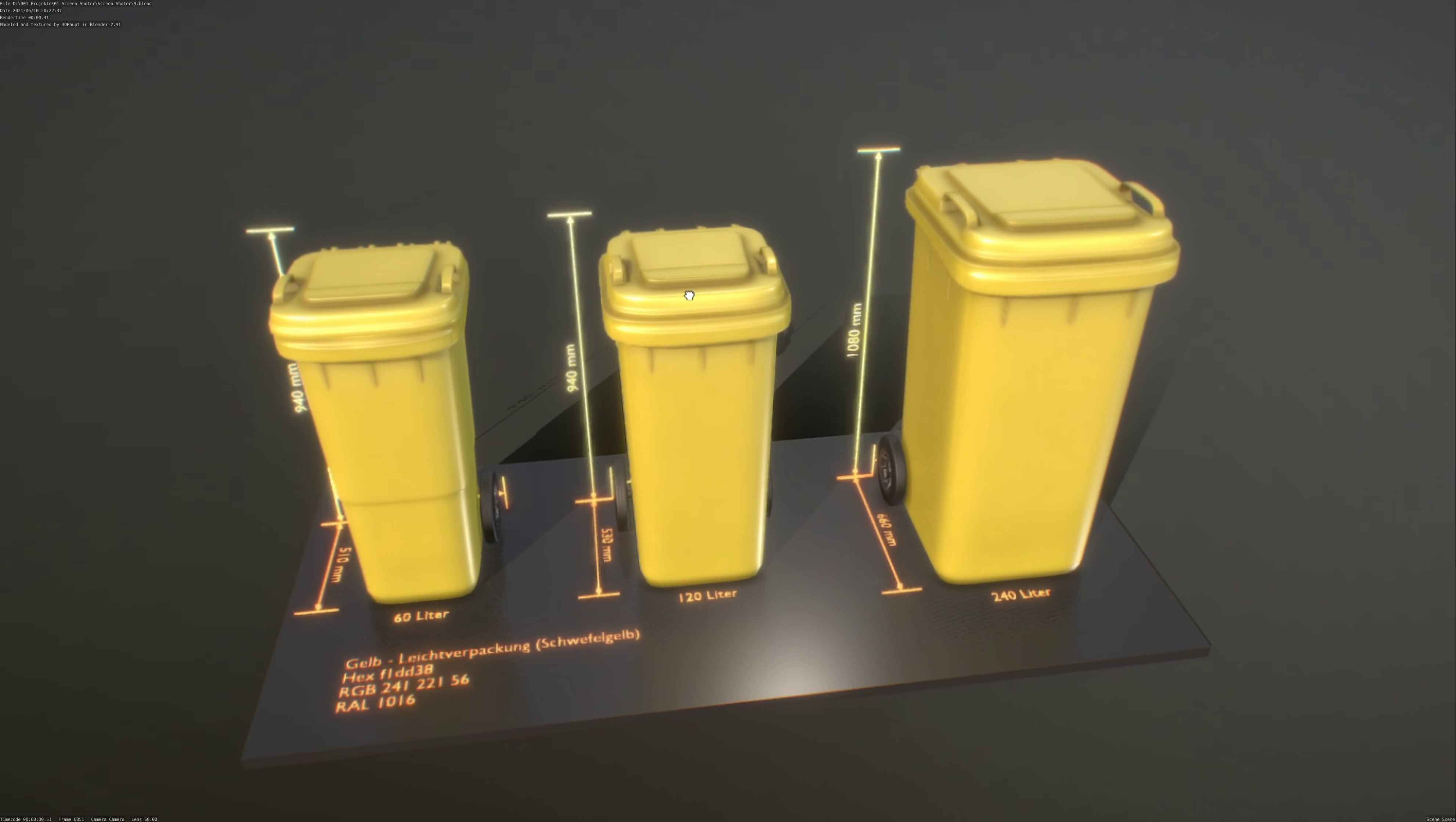 Waste container for light packaging yellow - RAL 1016  Low-poly 3D model_136
