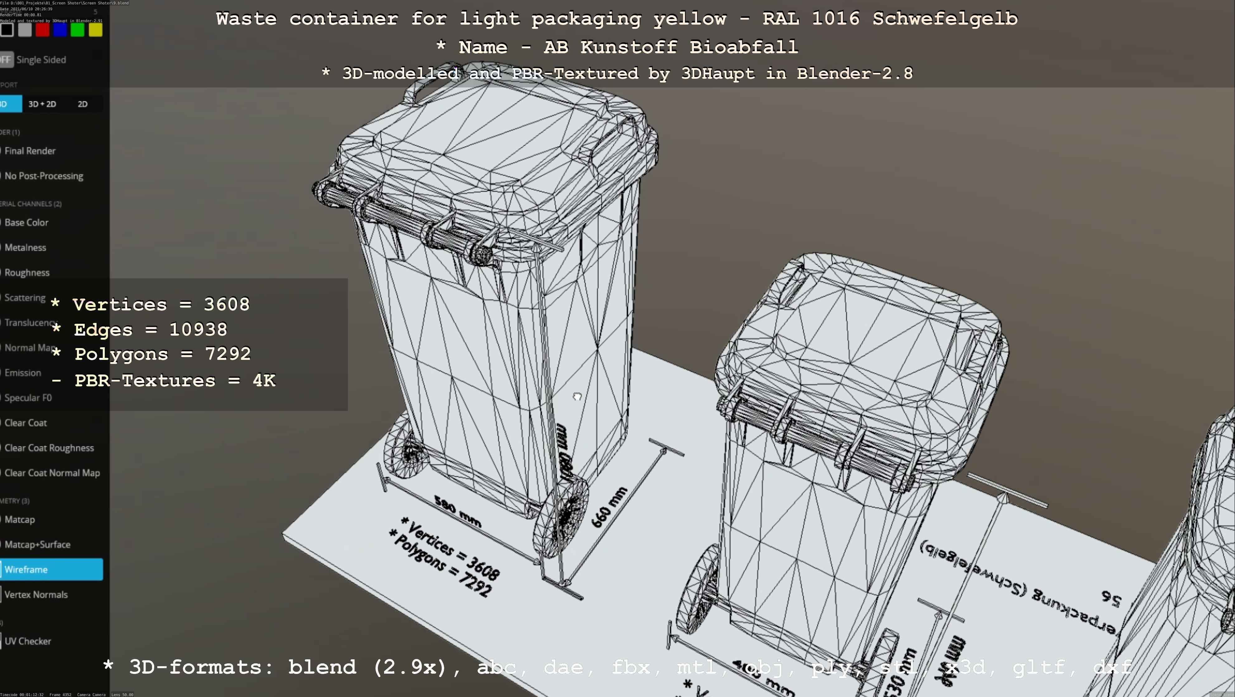 Waste container for light packaging yellow - RAL 1016  Low-poly 3D model_23