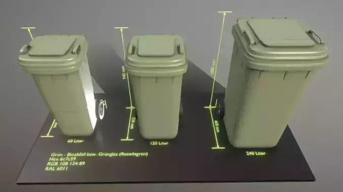 Waste container for organic waste green - RAL 6011 Resedagruen Low-poly 3D model