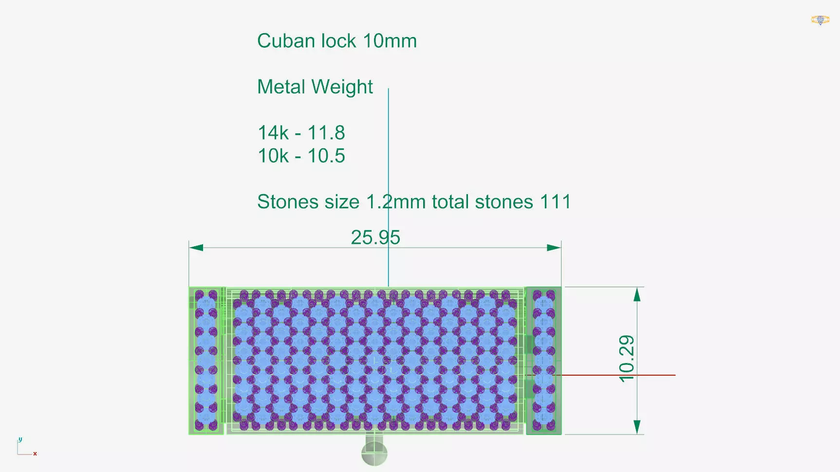 10mm X 1inch Cuban chain easy Lock system 3D print model_0