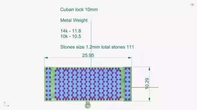 10mm X 1inch Cuban chain easy Lock system 3D print model