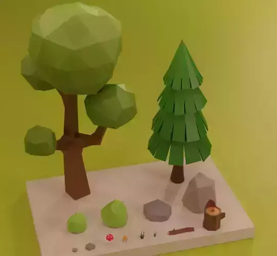 Low poly polygonal tree