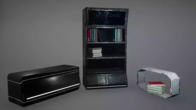 Cyberpunk Book Shelf Shelves Chair Low Poly  Game Ready