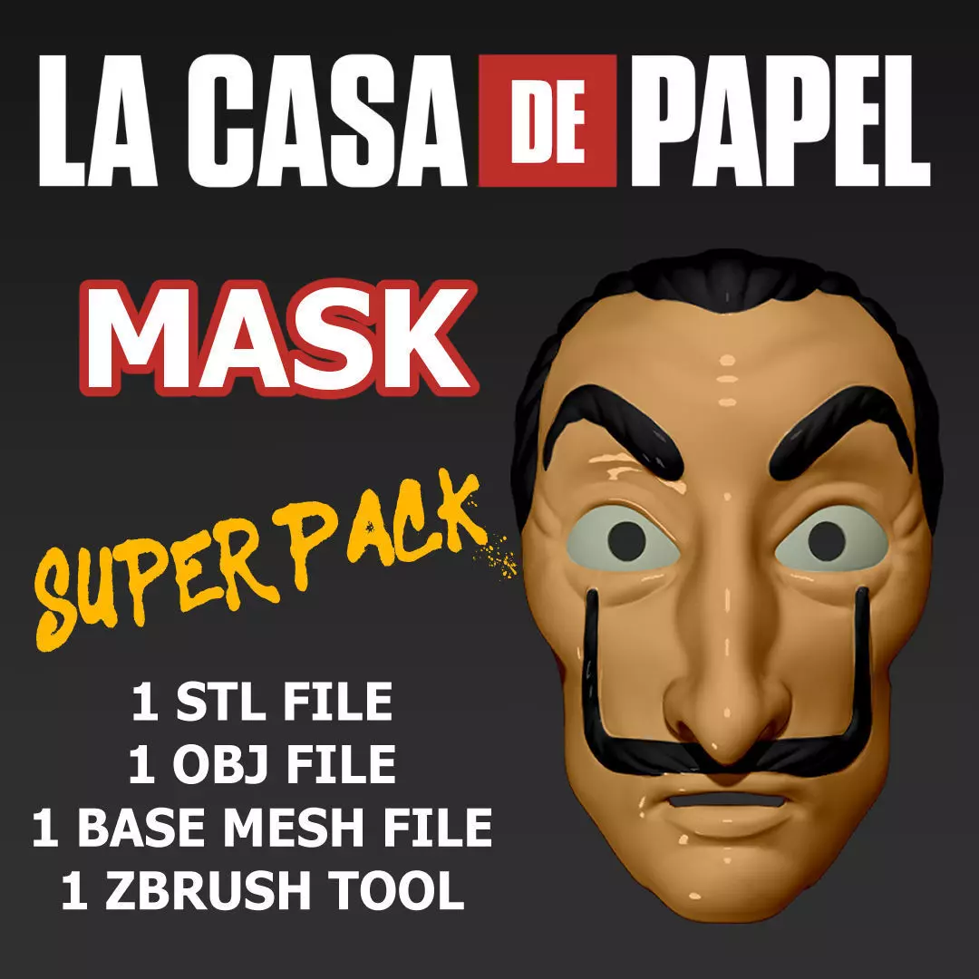 LA CASA DE PAPEL MASK - PRINT - BASE MESHES AND ZBRUSH TOOL 3D print model_0