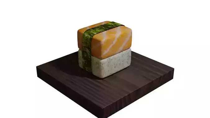 Sushi japanese on wooden block Low-poly 3D model