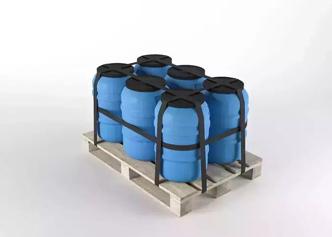 Barrel on Pallet Low-poly 3D model