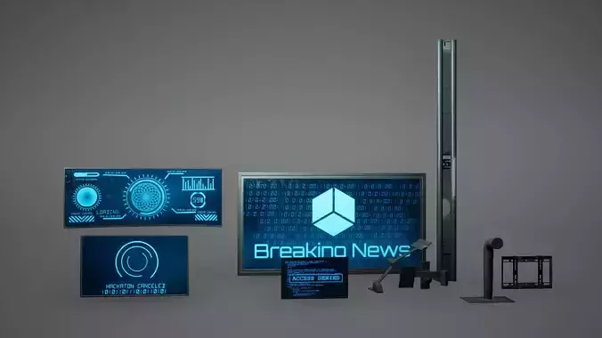 Cyberpunk Sci fi Monitor Set Low Poly  Game Ready