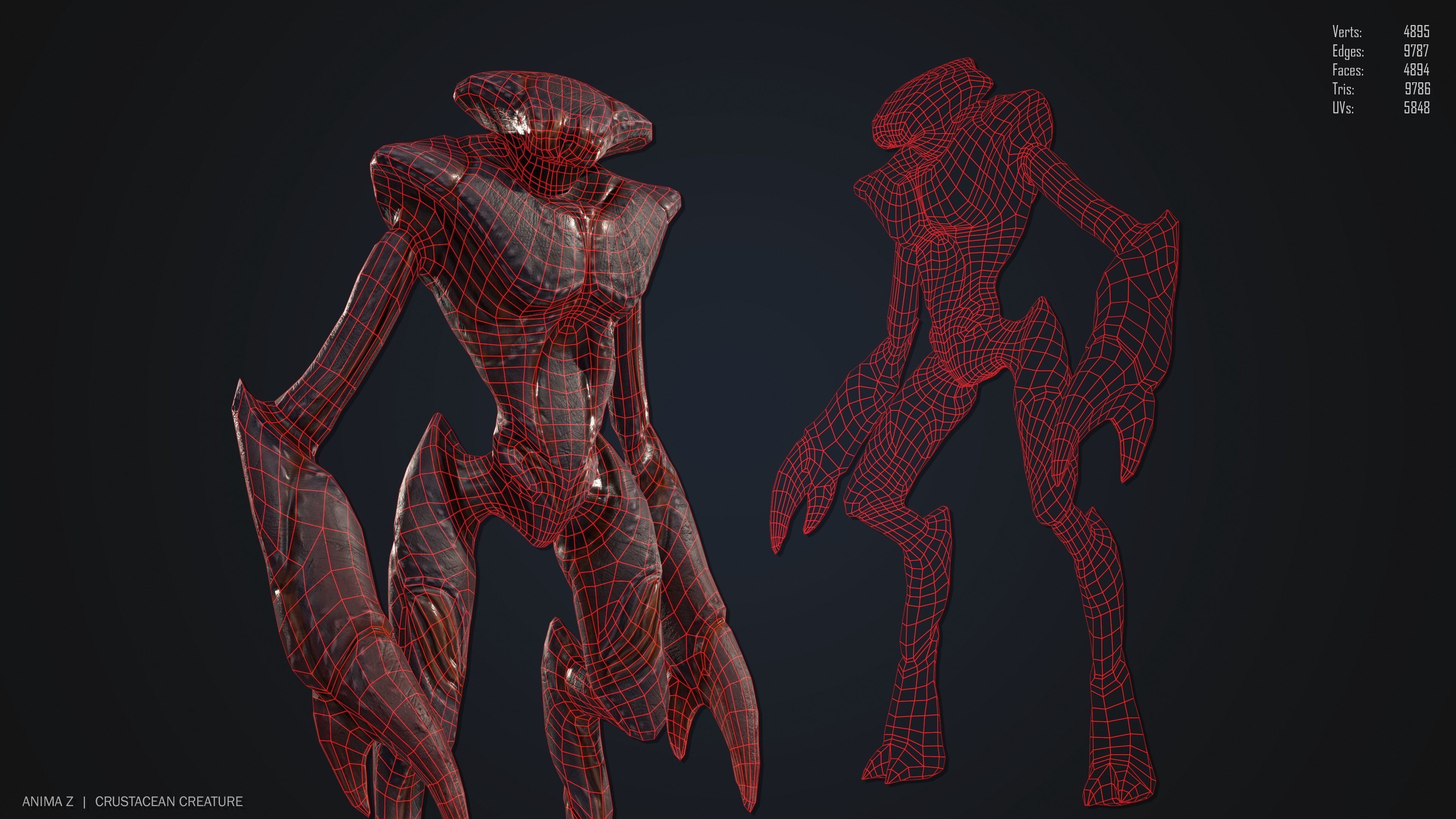 Crustacean creature Low-poly 3D model_2