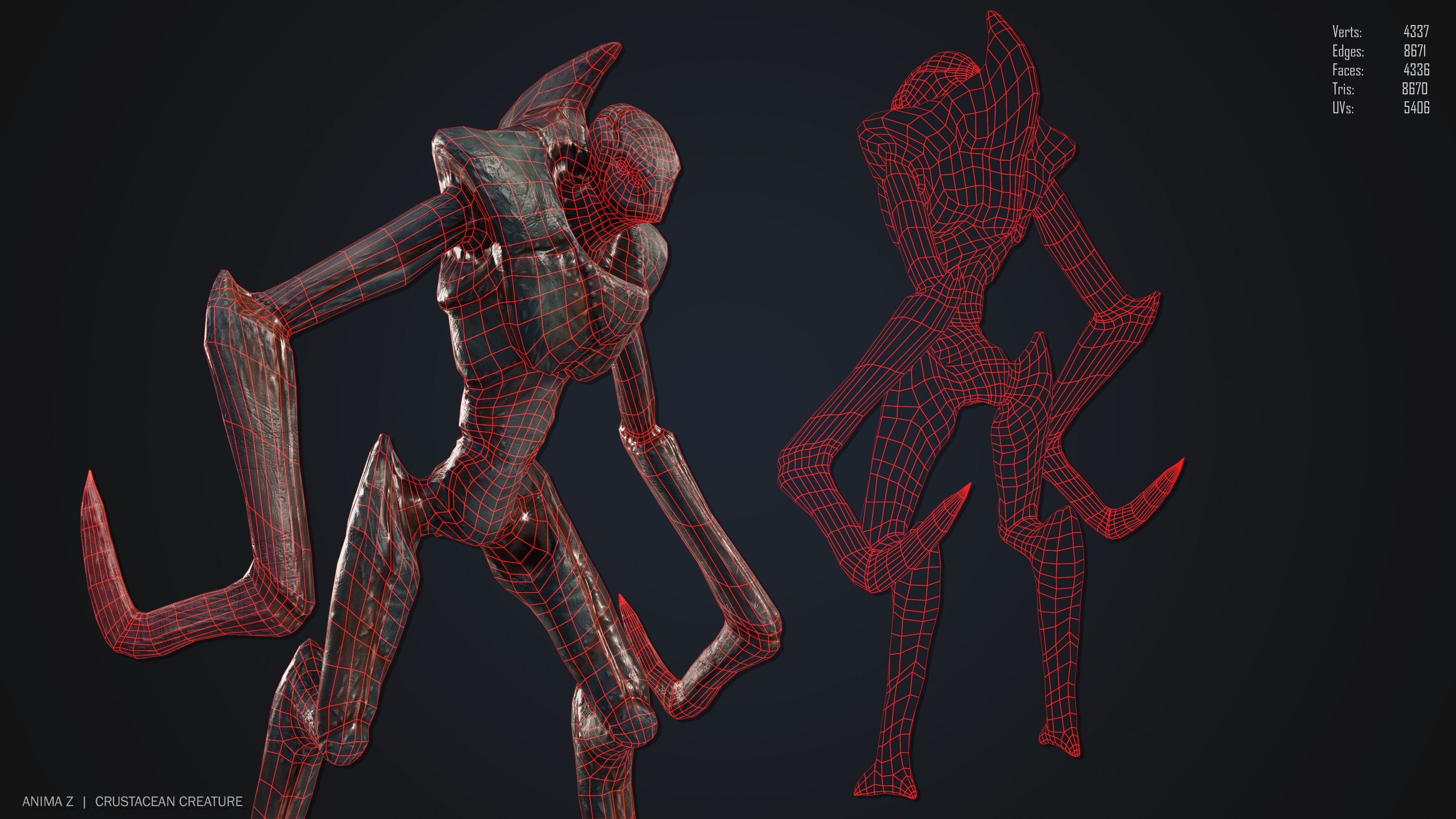 Crustacean creature Low-poly 3D model_2