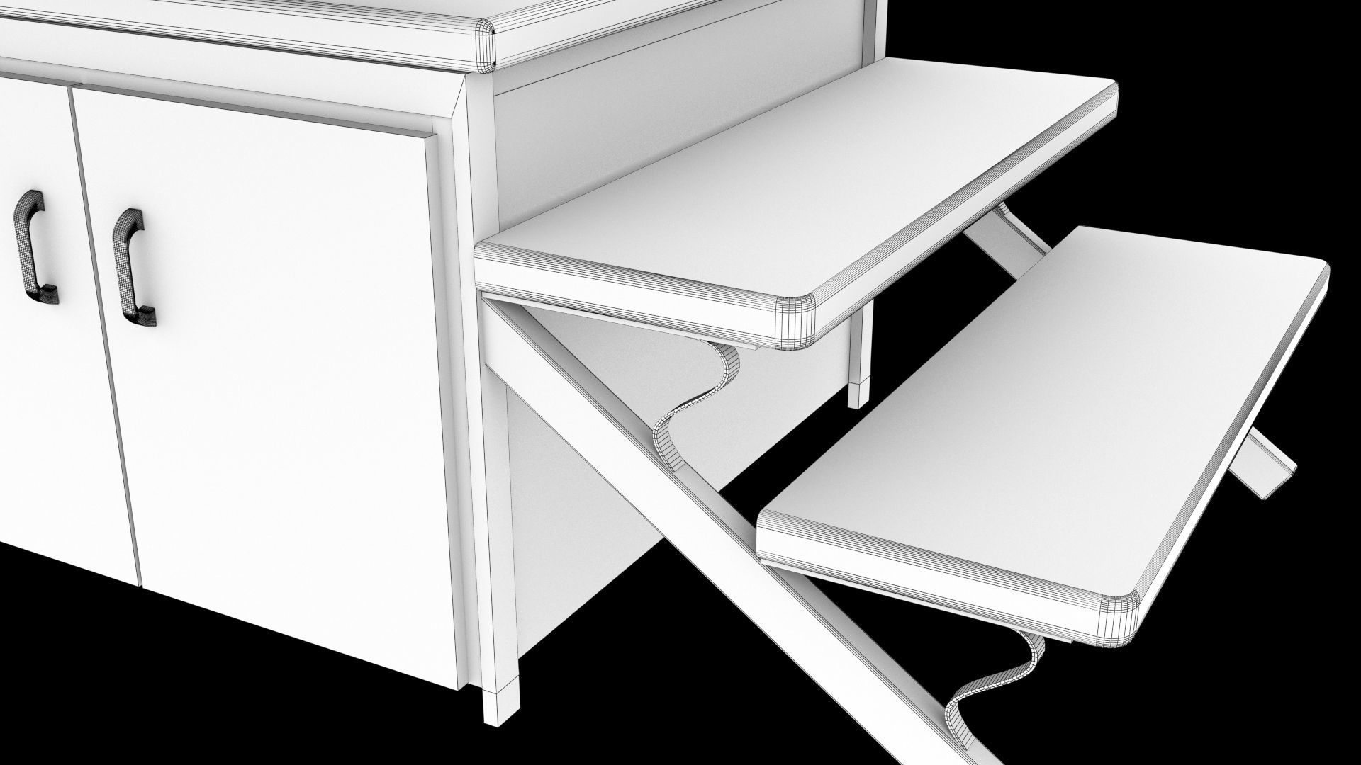 stairs wooden staircase with metal railings 3D model_15