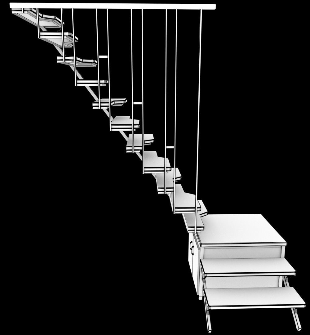 stairs wooden staircase with metal railings 3D model_9