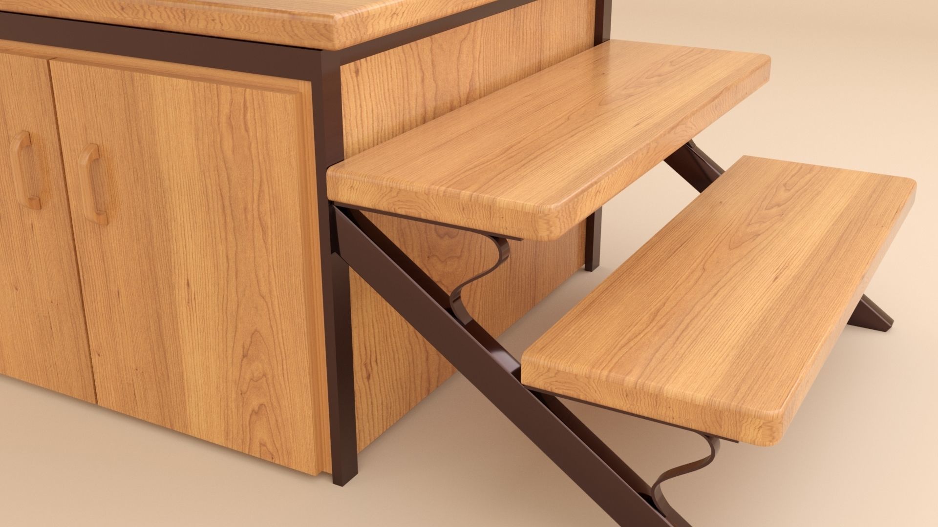 stairs wooden staircase with metal railings 3D model_14