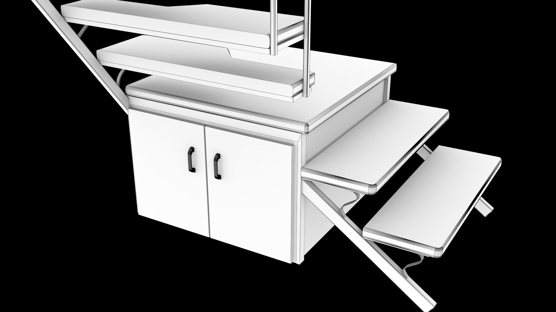 stairs wooden staircase with metal railings 3D model_13