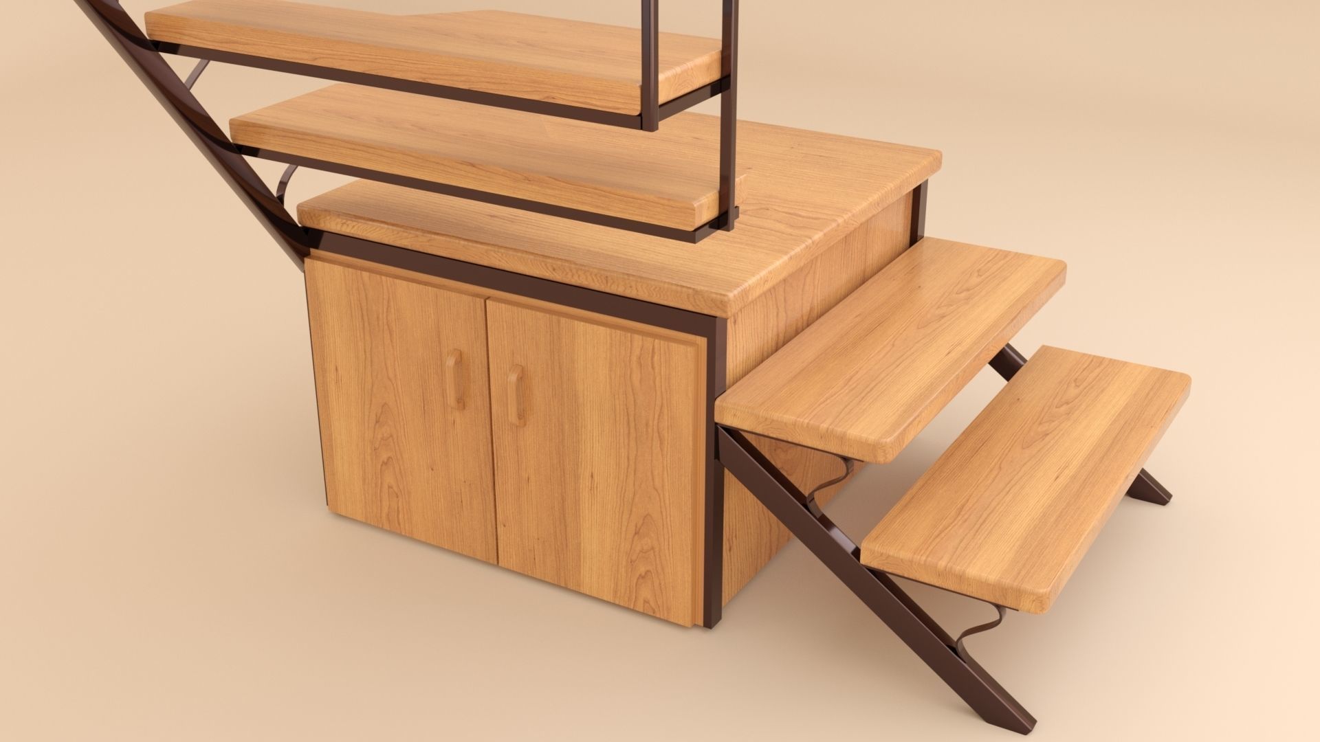 stairs wooden staircase with metal railings 3D model_12