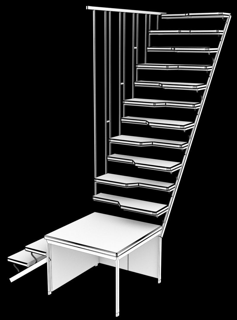 stairs wooden staircase with metal railings 3D model_11