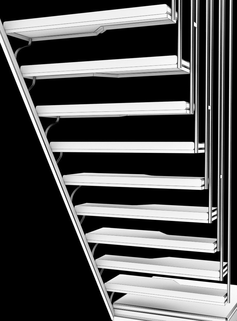 stairs wooden staircase with metal railings 3D model_7