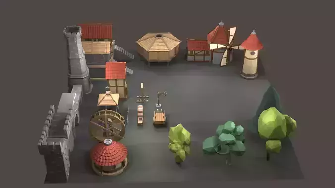 low poly asset pack village