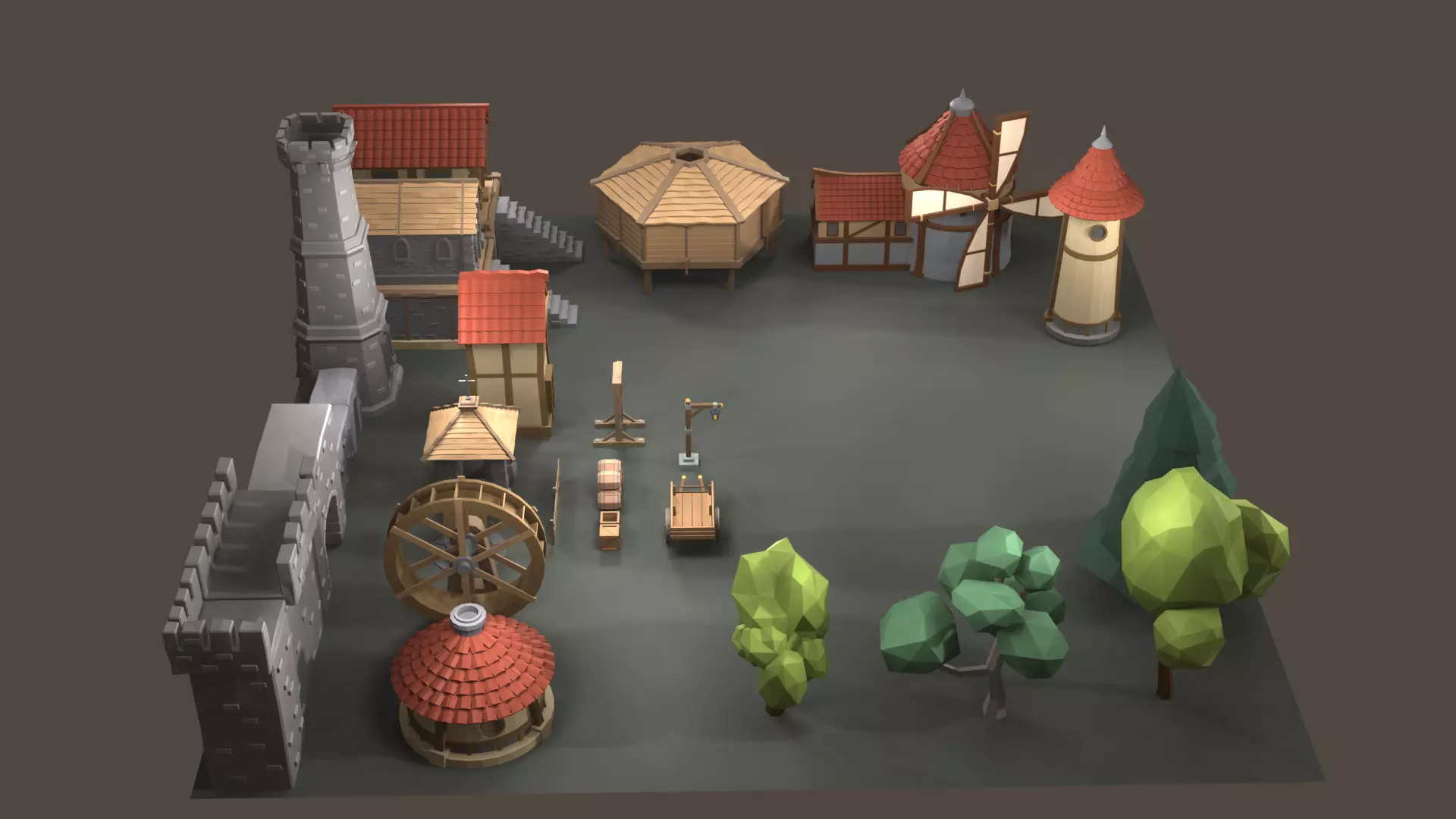 low poly asset pack village Low-poly 3D model_0
