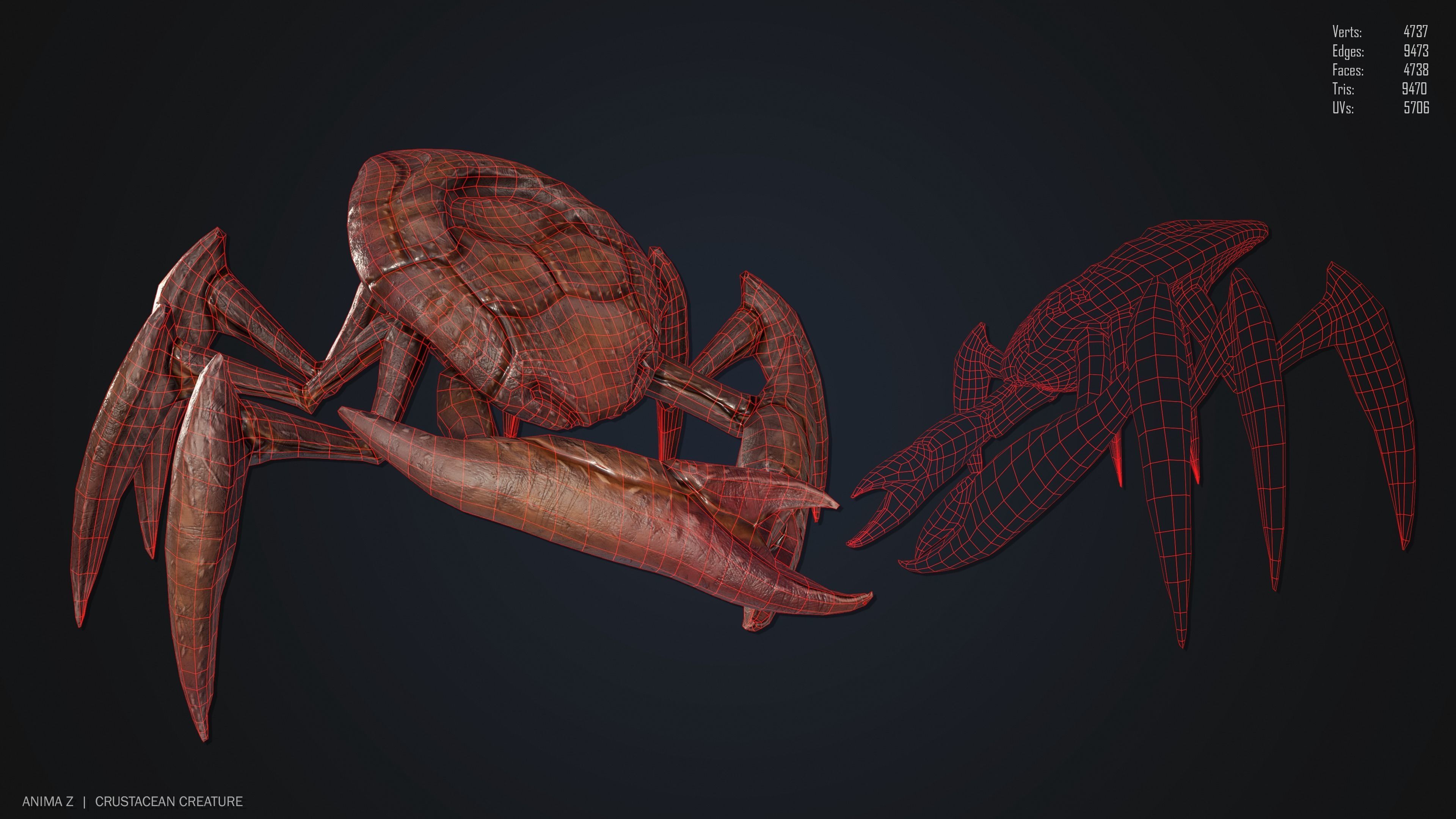 Crustacean creature Low-poly 3D model_2