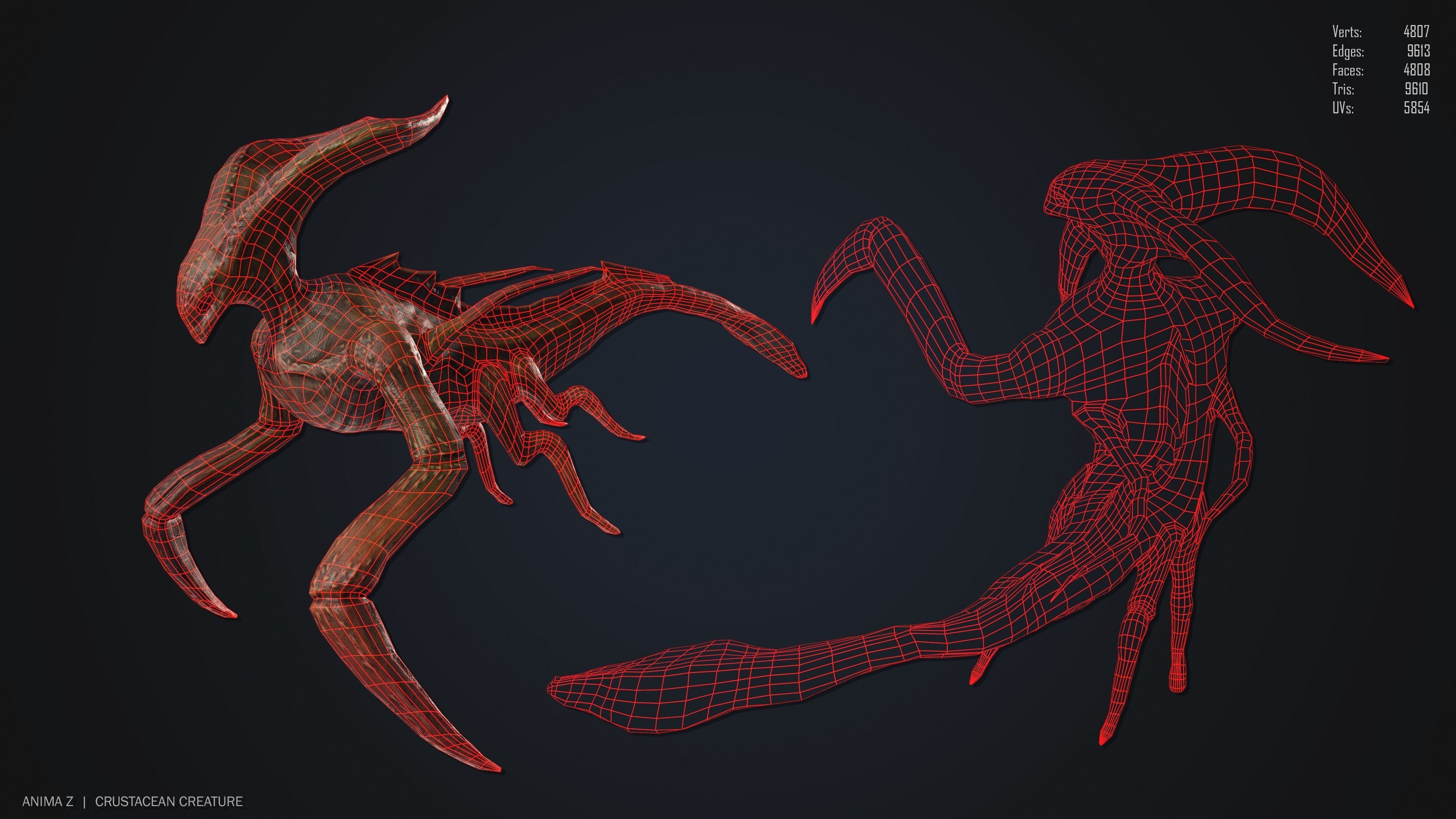 Crustacean creature Low-poly 3D model_2