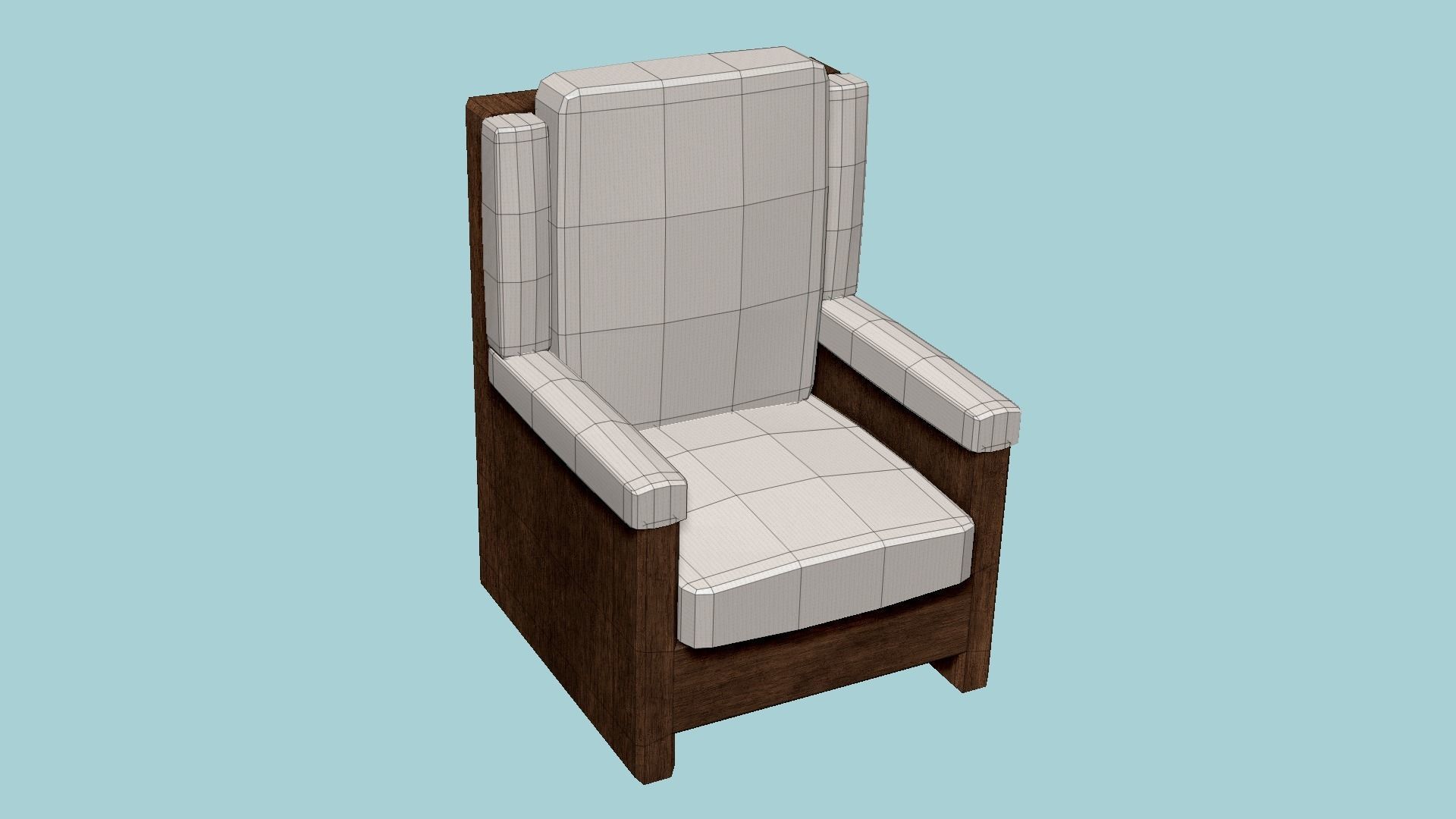 White Wood Armchair - Furniture Interior Design Low-poly 3D model_6