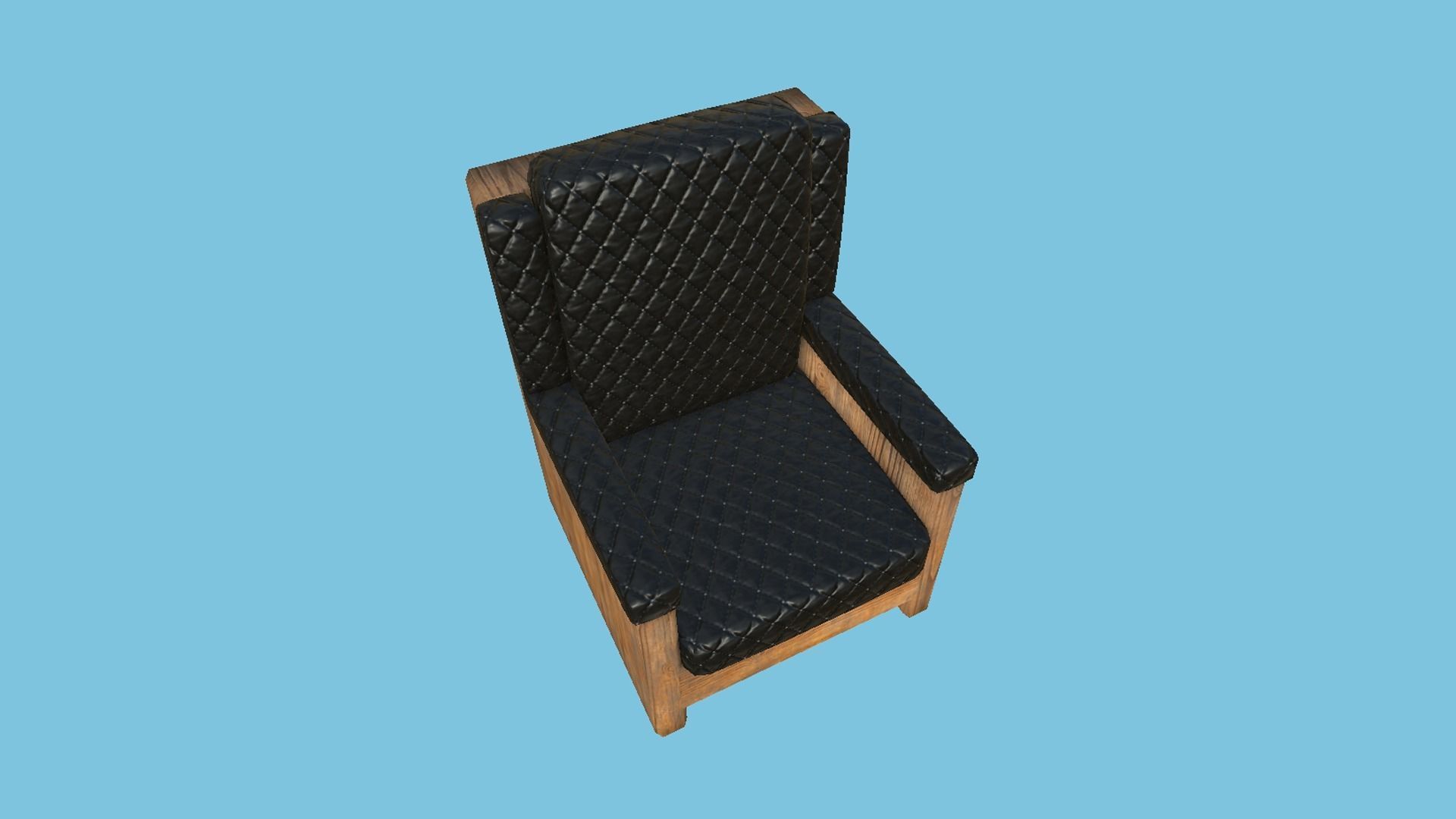 Black Leather Wood Armchair - Furniture Interior Design Low-poly 3D model_1