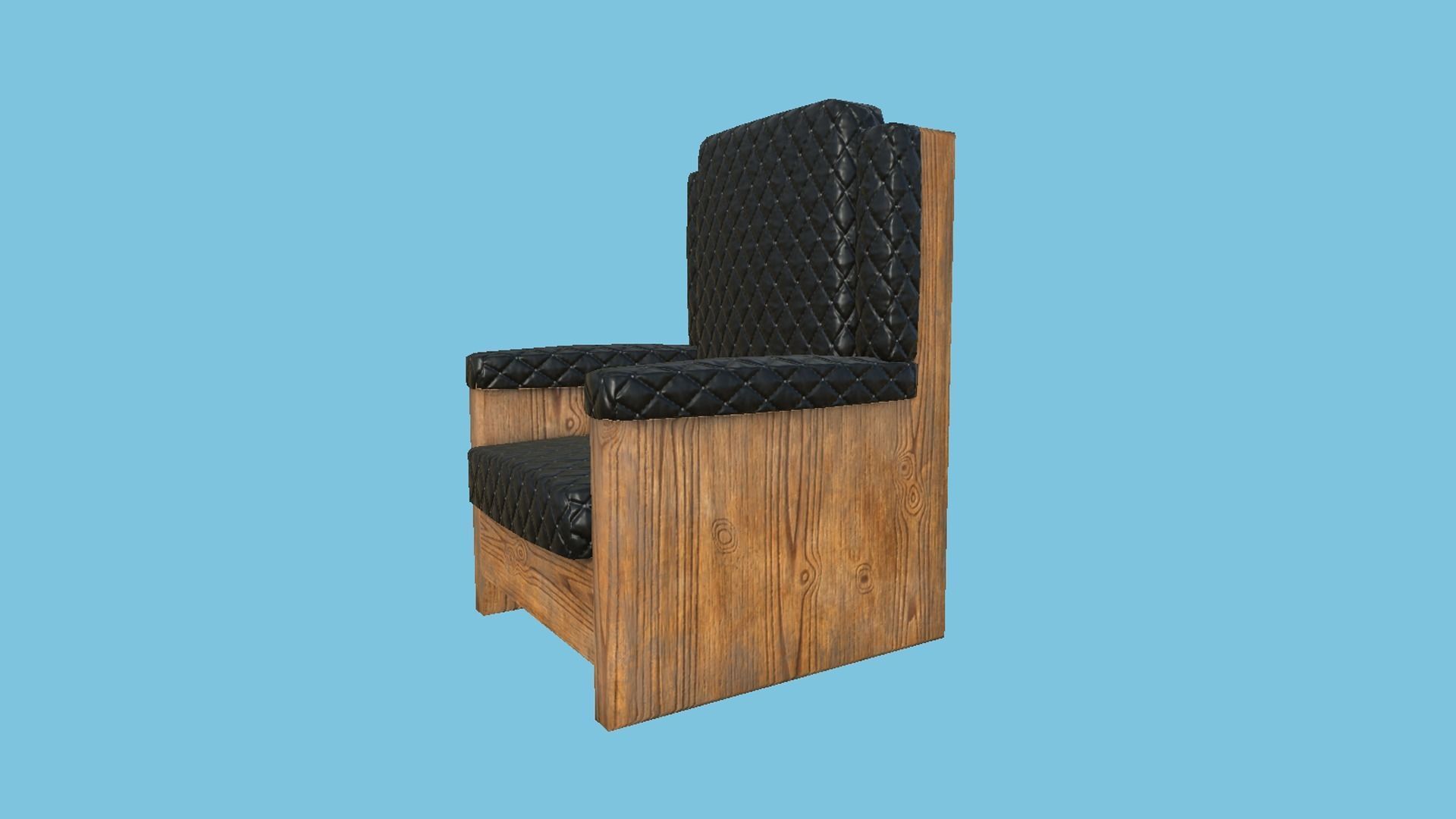 Black Leather Wood Armchair - Furniture Interior Design Low-poly 3D model_3
