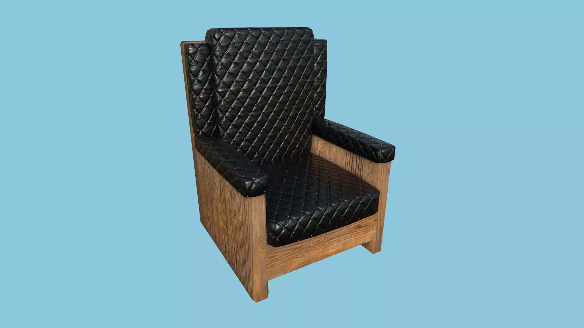 Black Leather Wood Armchair - Furniture Interior Design Low-poly 3D model_0