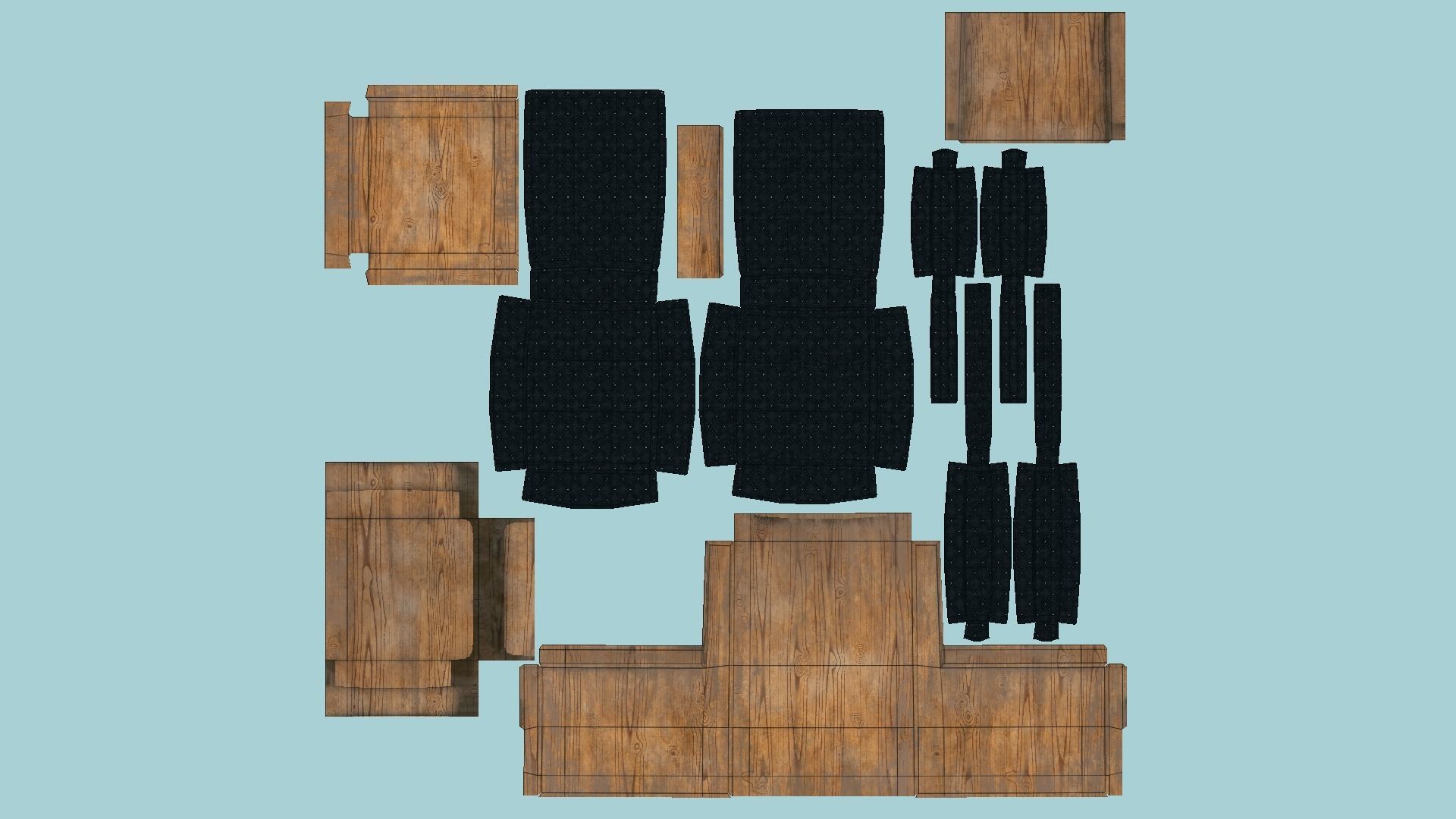 Black Leather Wood Armchair - Furniture Interior Design Low-poly 3D model_5