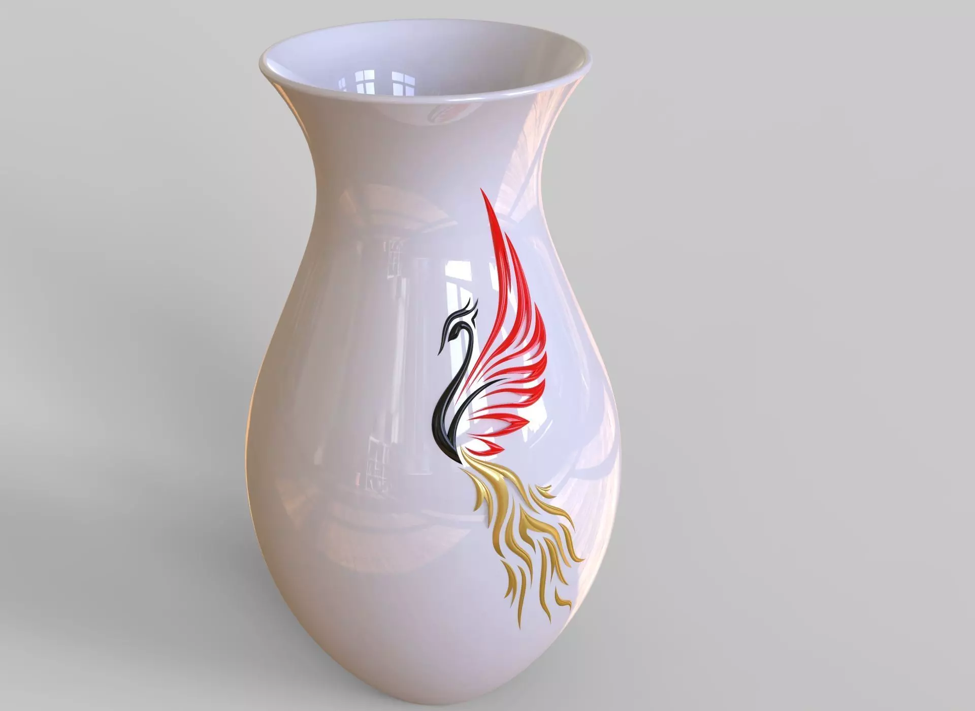 decorative phoenix vase 3D model_0