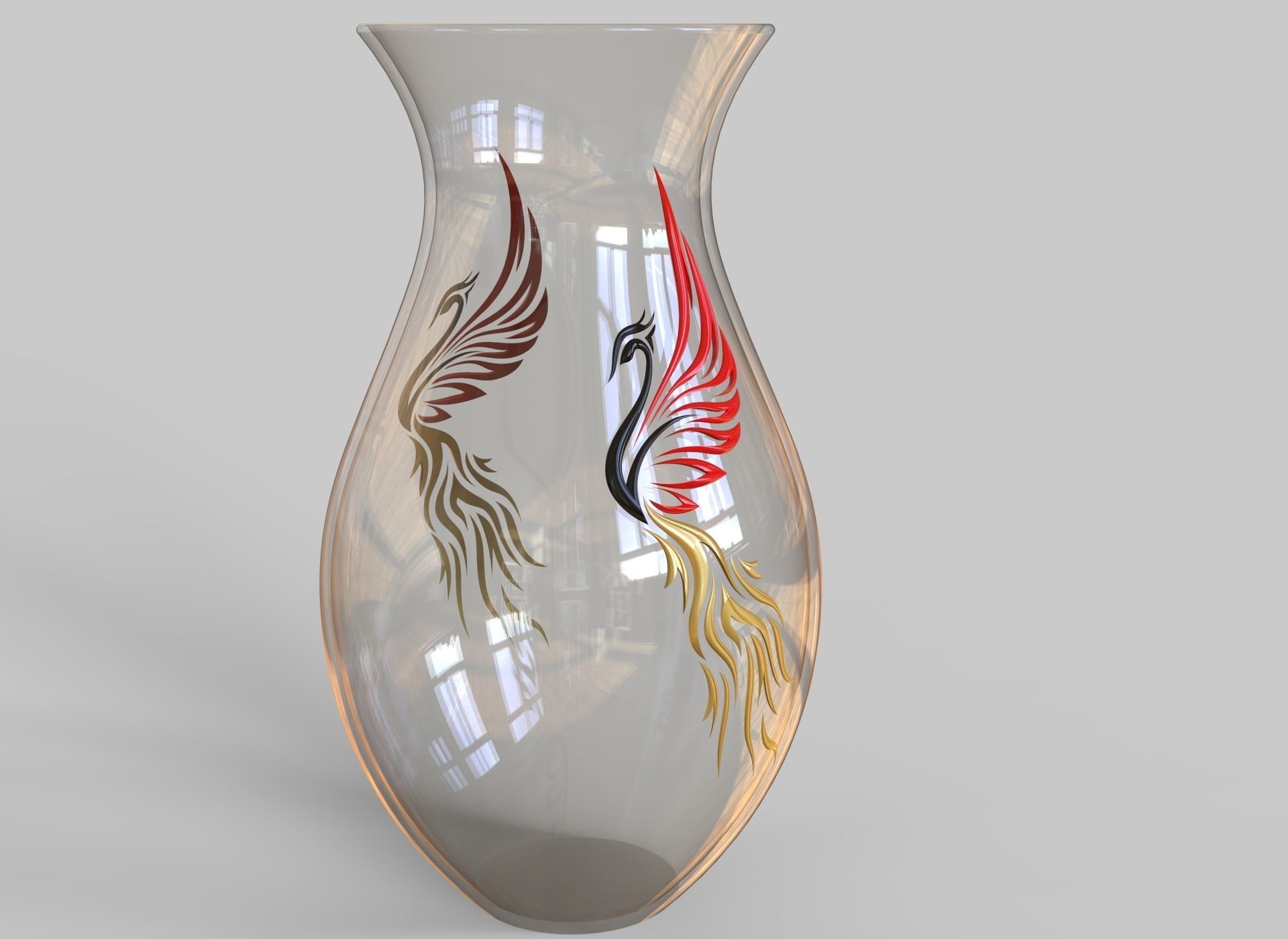 decorative phoenix vase 3D model_1