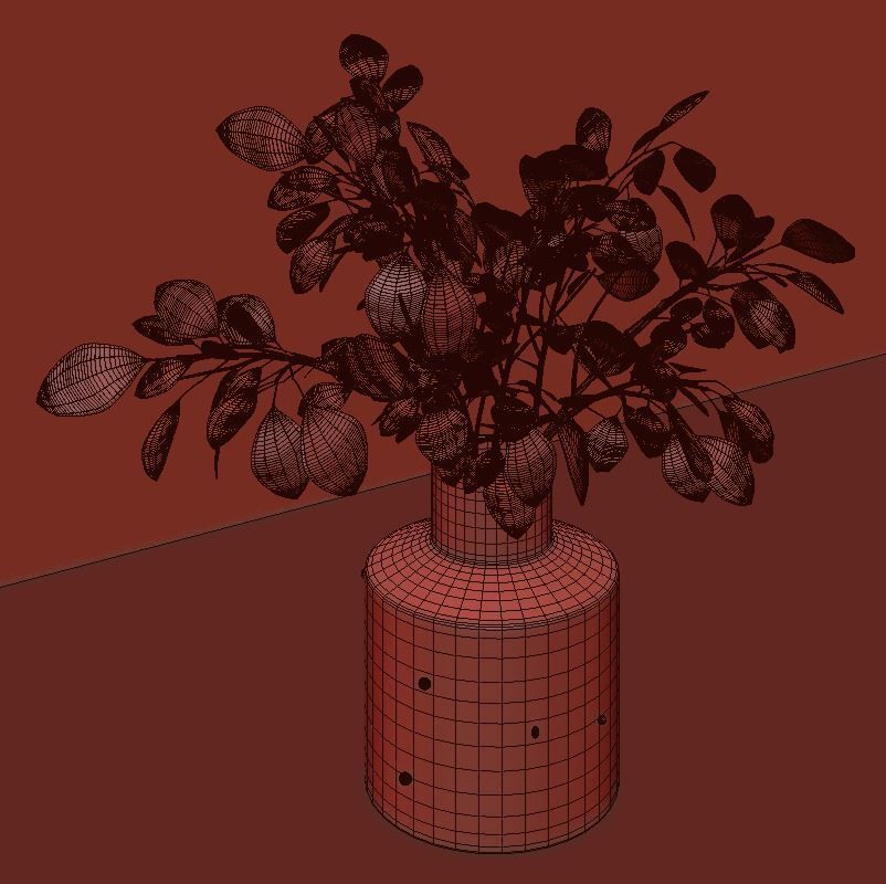 eucalyptus plant in glass vase  3D model_4