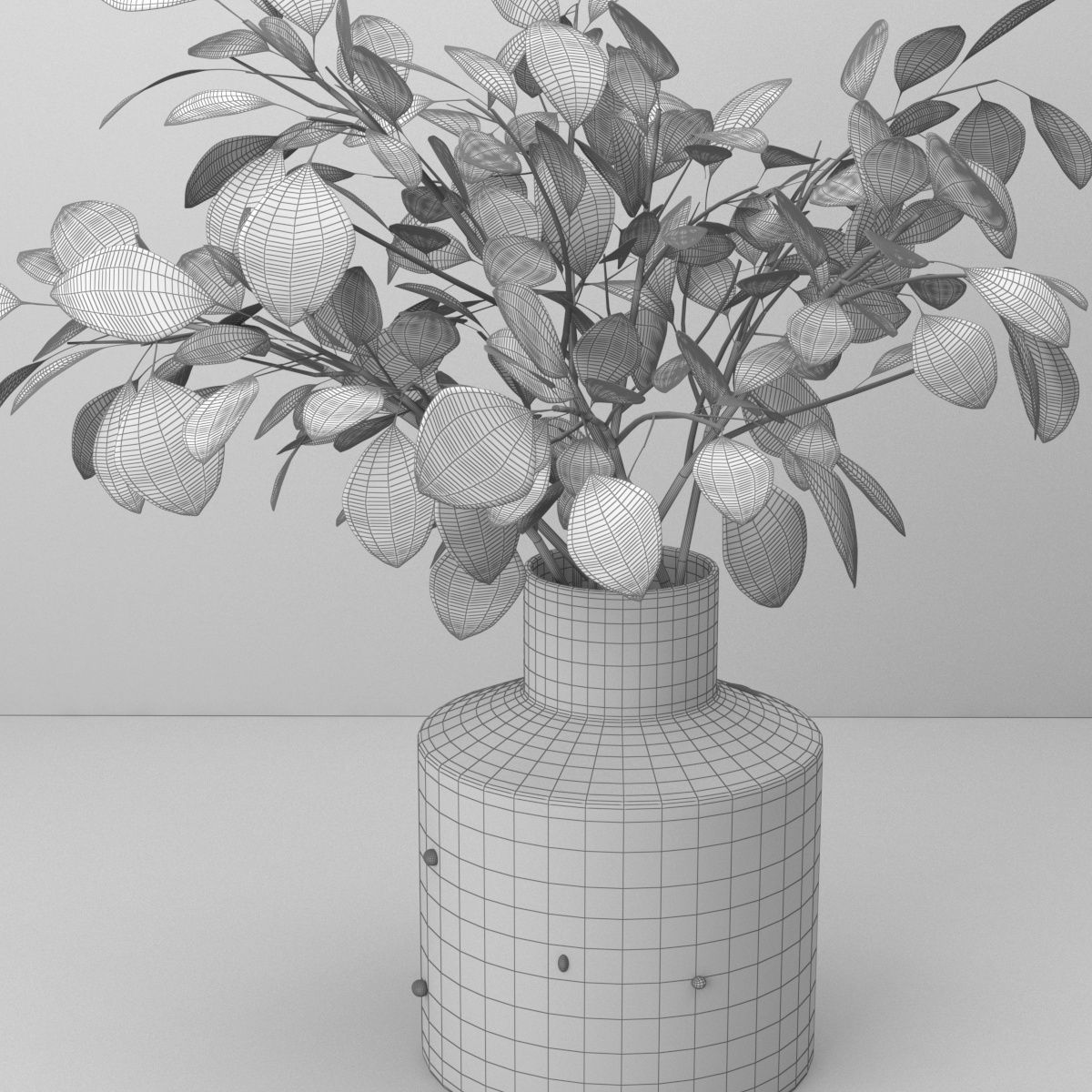 eucalyptus plant in glass vase  3D model_2
